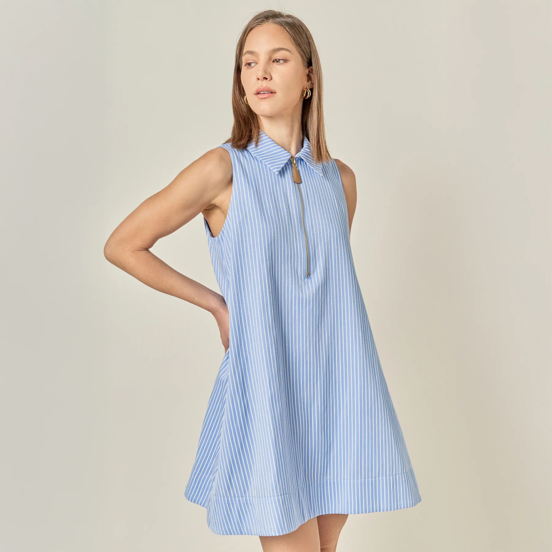 Zip-Front Collared Sleeveless Mini Dress - Image 9