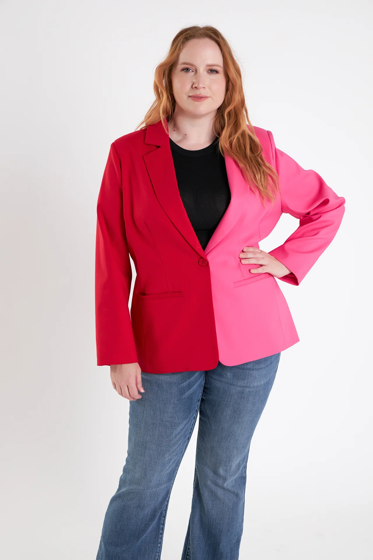Plus Size Color Block Blazer - Image 5