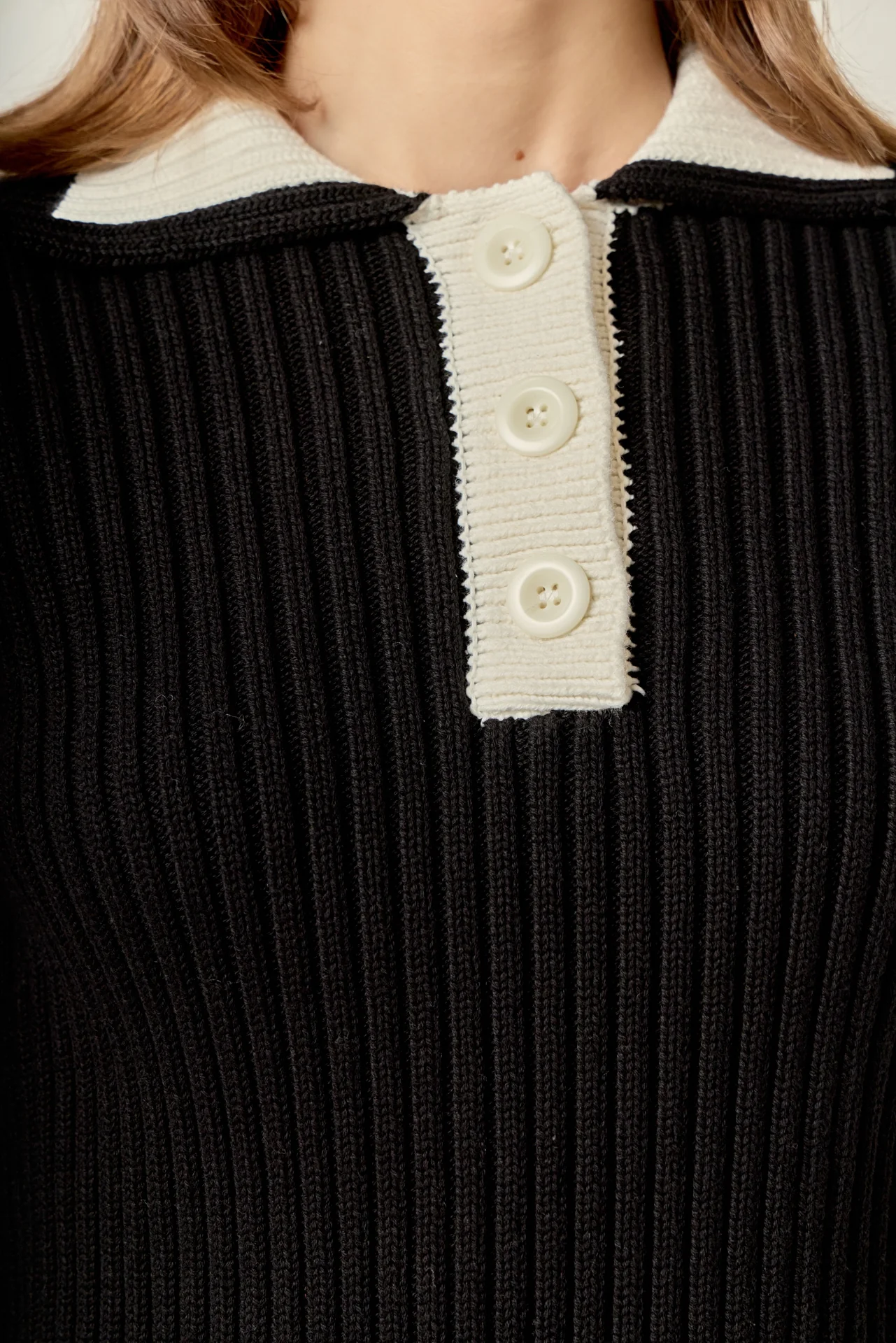 Color Block Polo Knit in Black - Image 2