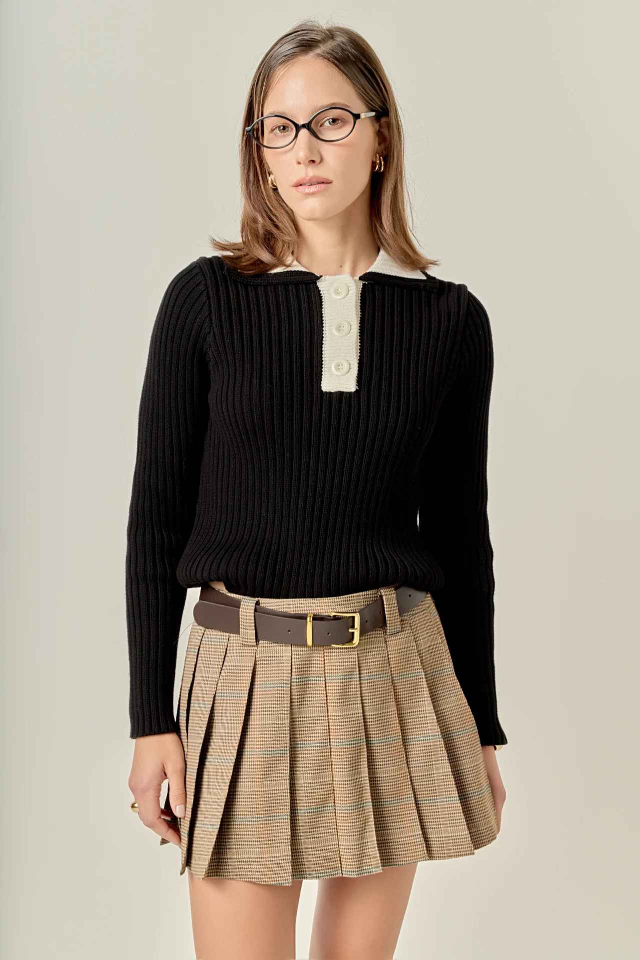 Color Block Polo Knit in Black - Image 5