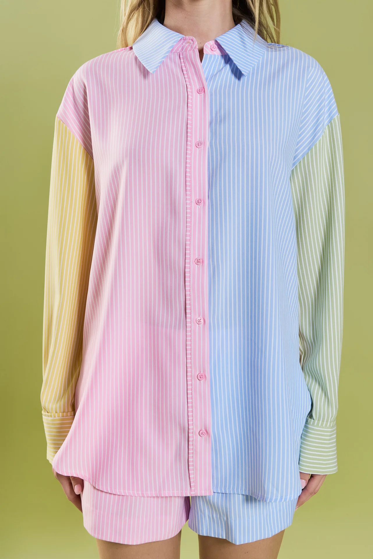 Colorblock Stripe Button Down Shirt - Image 2