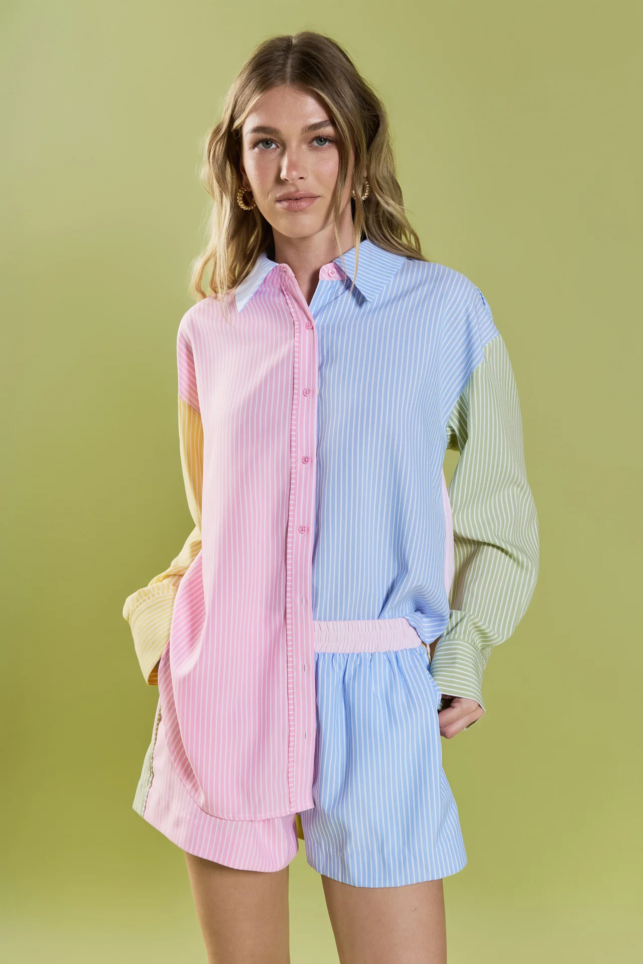 Colorblock Stripe Button Down Shirt - Image 5