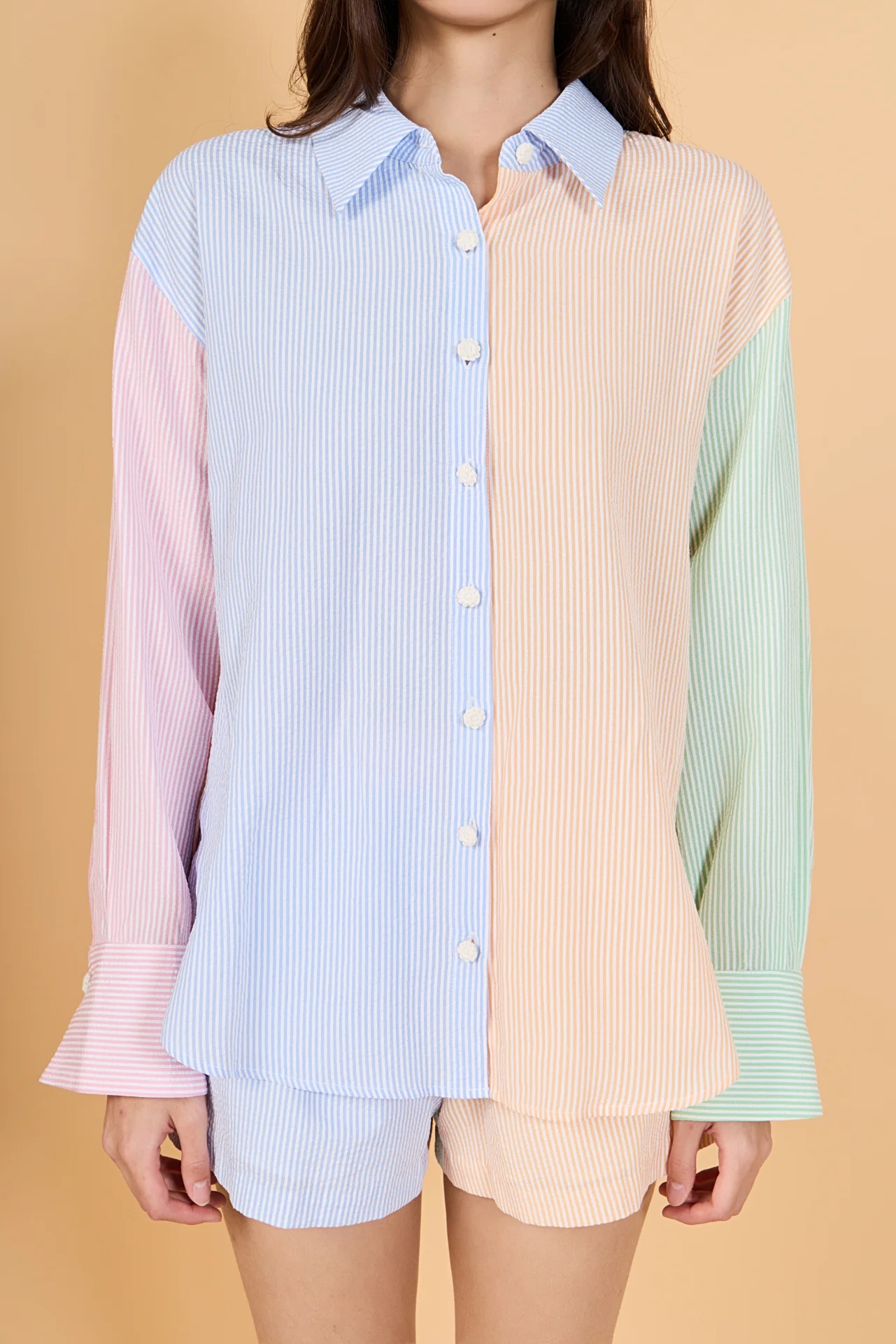 Colorblock Seersucker Button-Down Shirt - Image 2