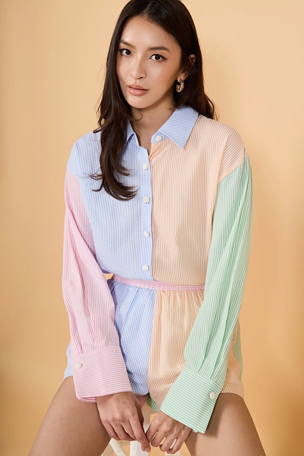 Colorblock Seersucker Button-Down Shirt - Image 6