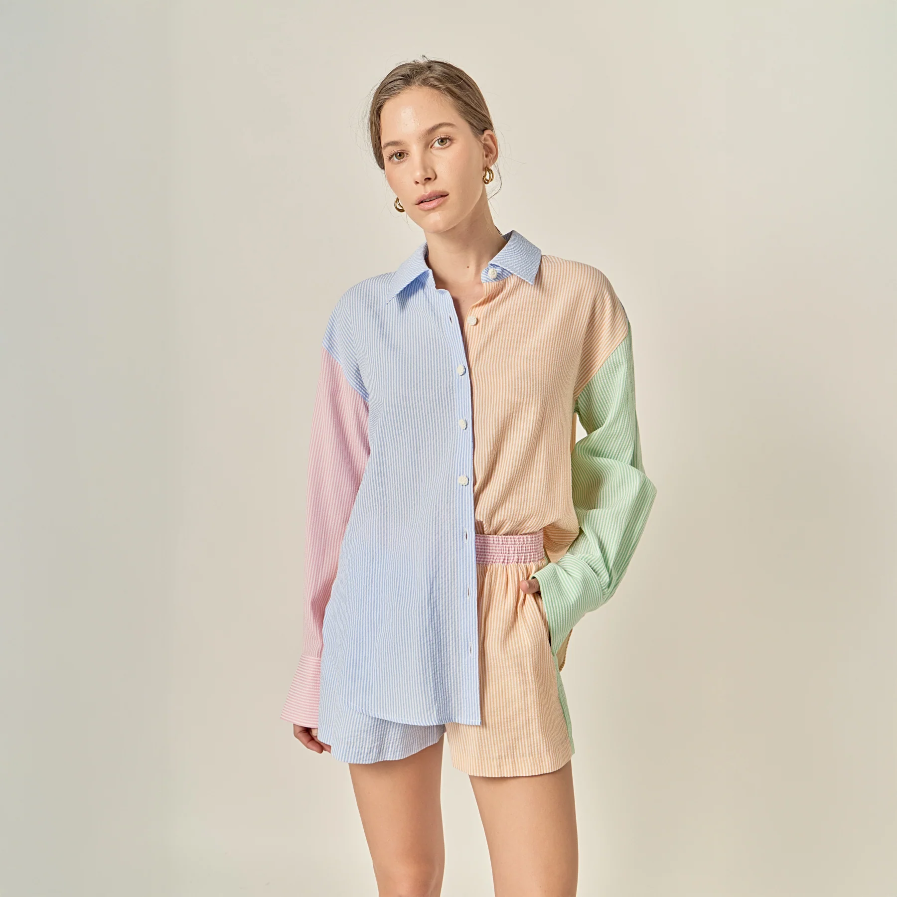 Colorblock Seersucker Button-Down Shirt - Image 8