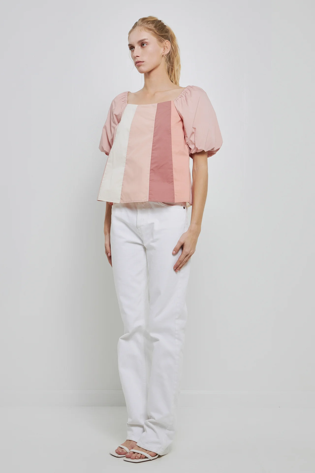 Color Blocked Top with Short Puff Sleeves - Image 3