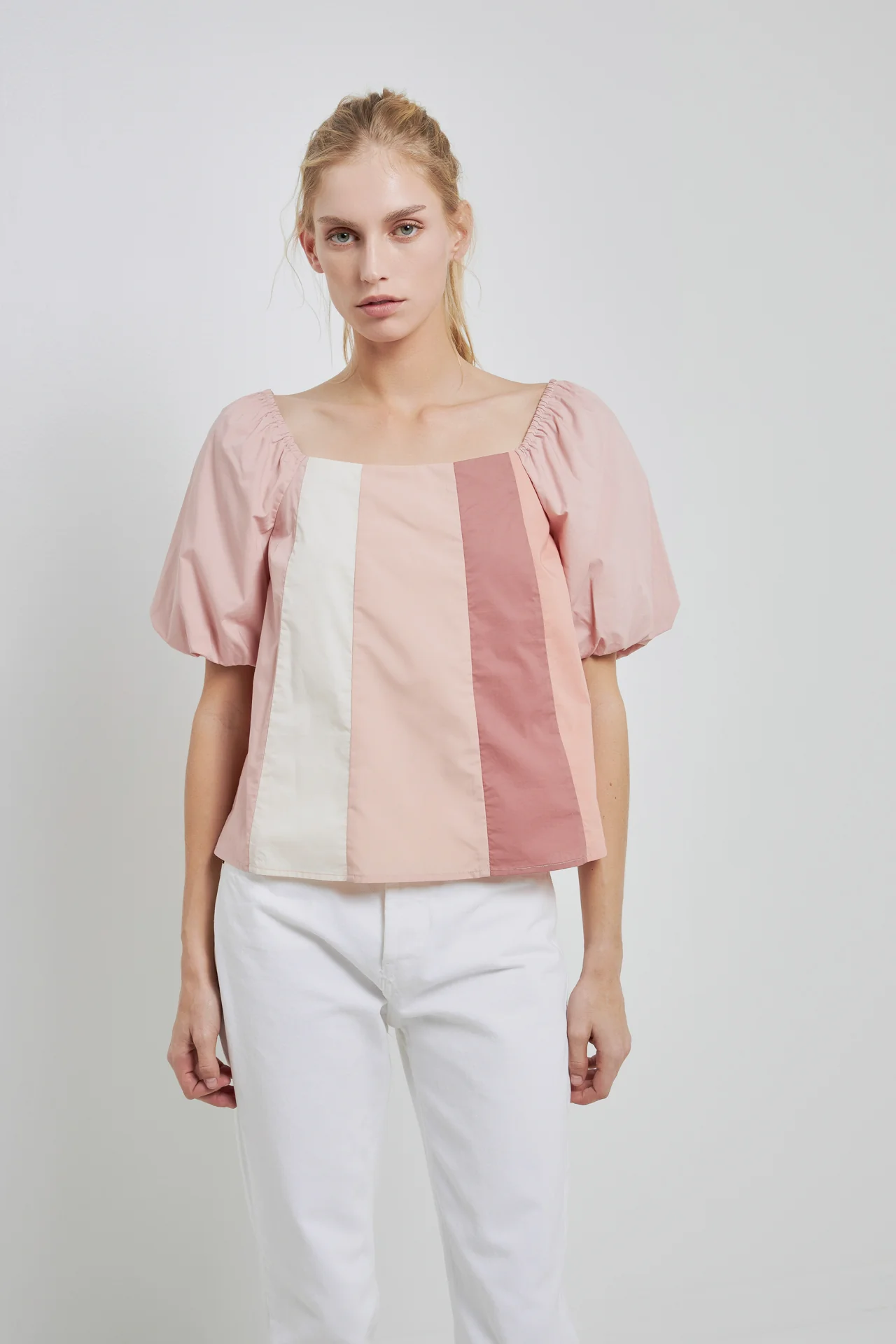 Color Blocked Top with Short Puff Sleeves - Image 5