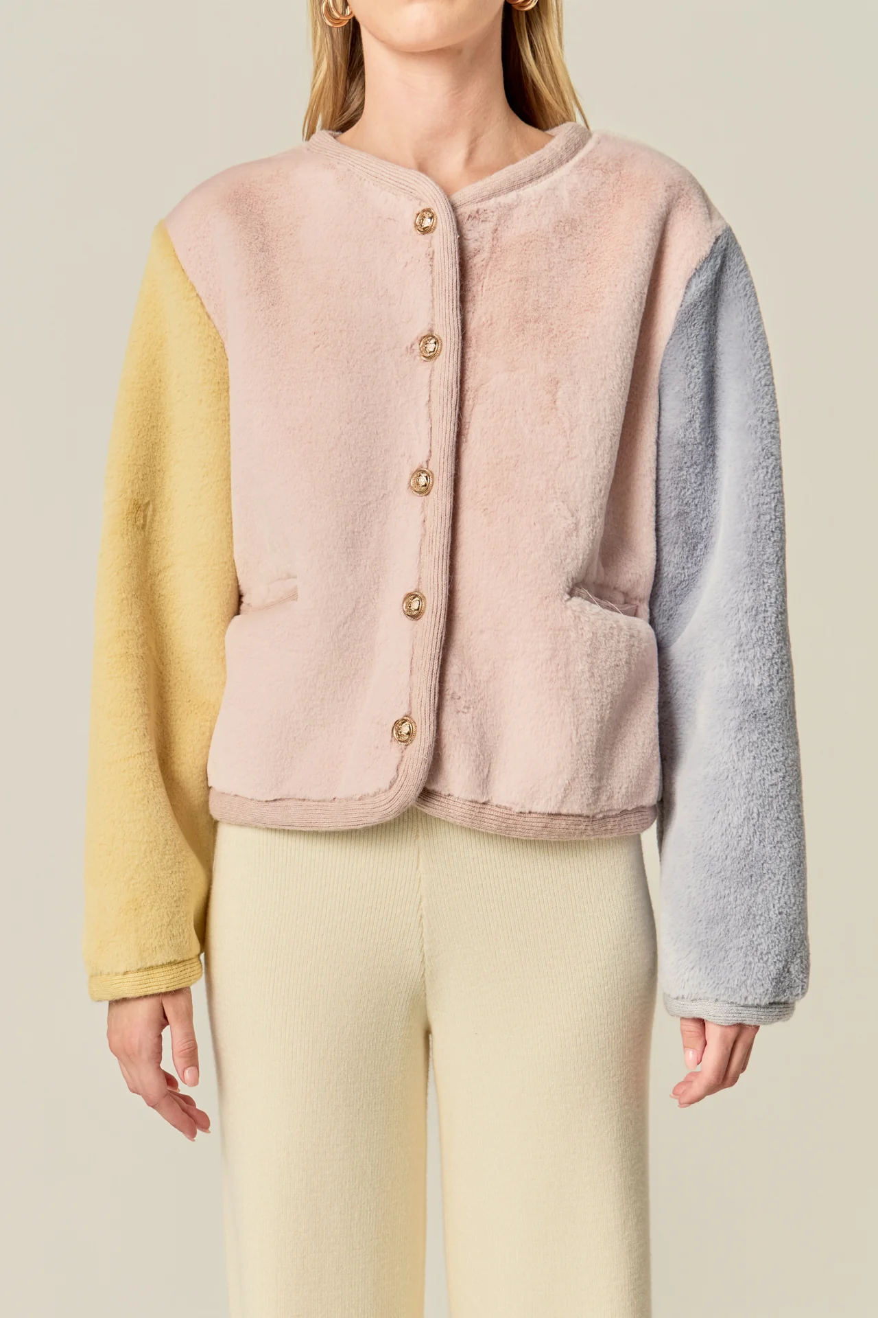 Colorblock Faux Fur Jacket - Image 2