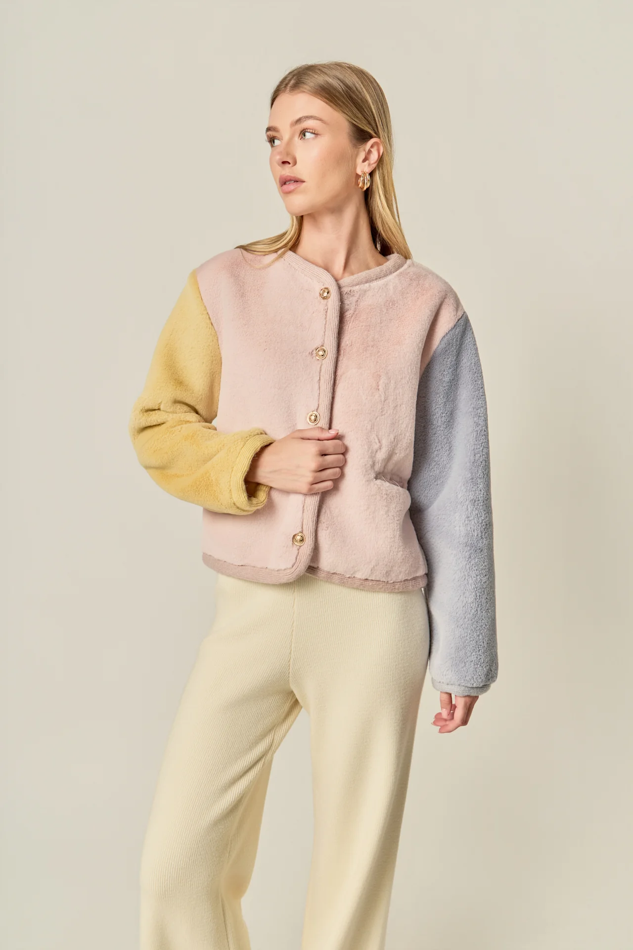 Colorblock Faux Fur Jacket - Image 5
