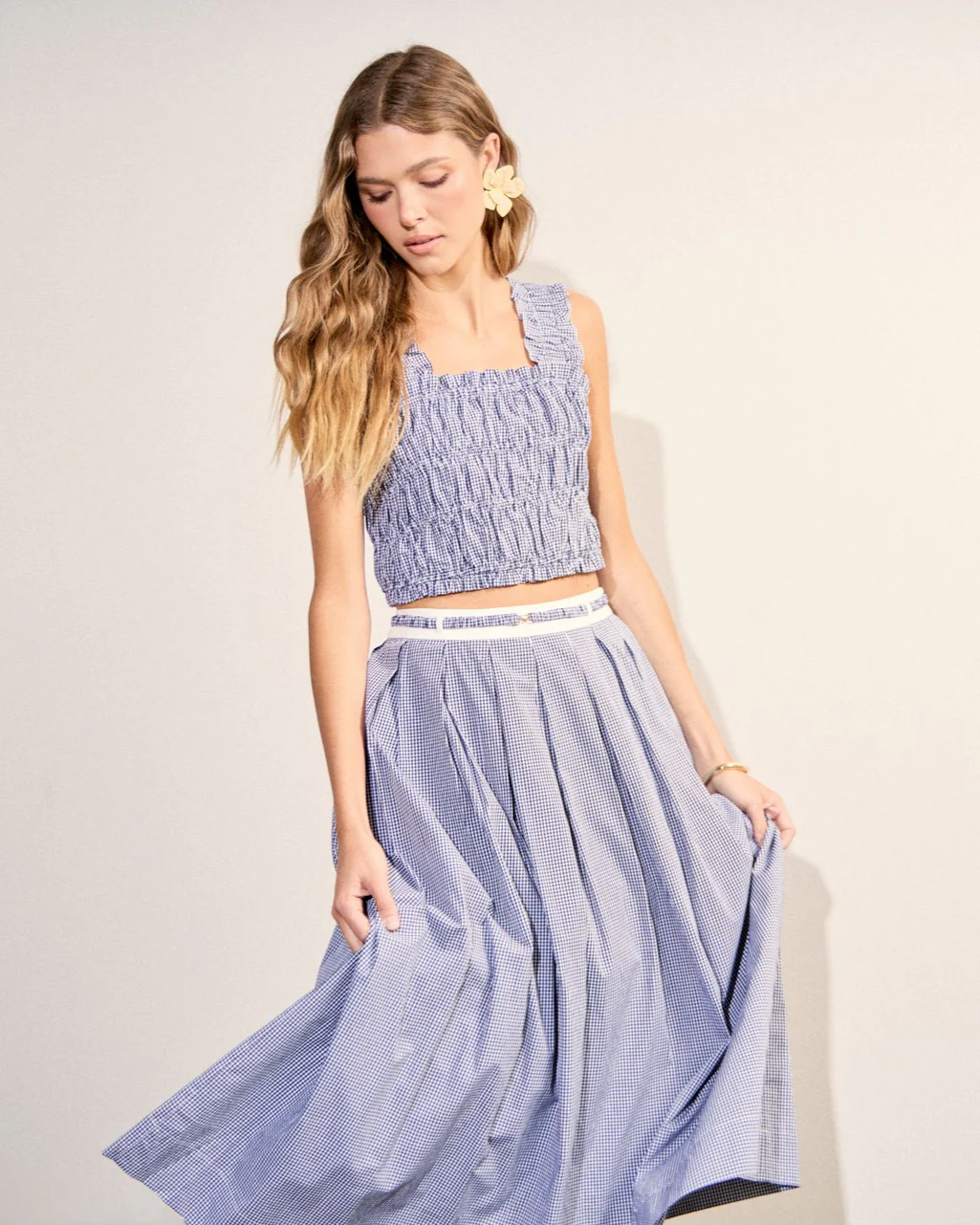 Gingham Pleated Midi Skirt - Image 10