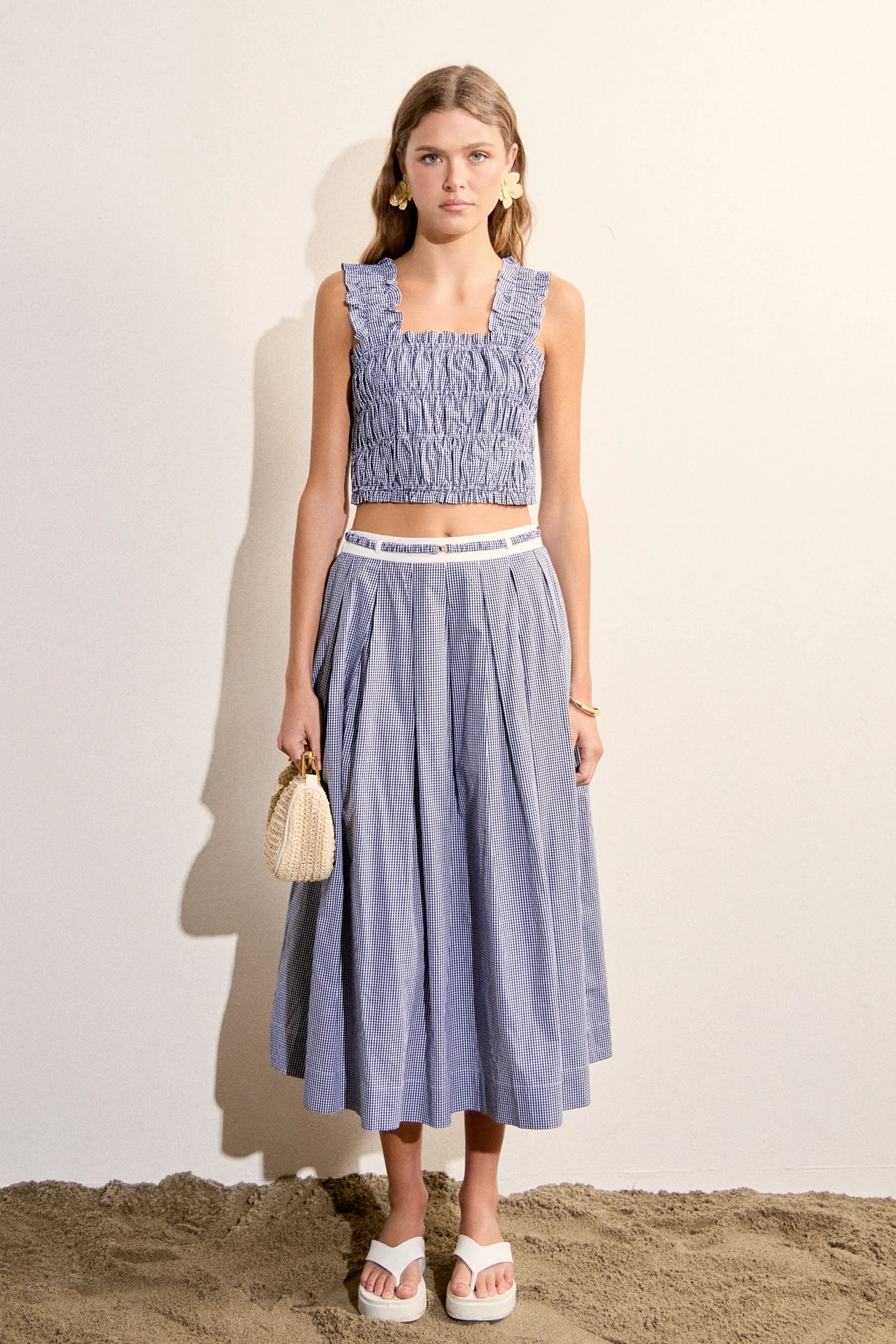 Gingham Pleated Midi Skirt - Image 4