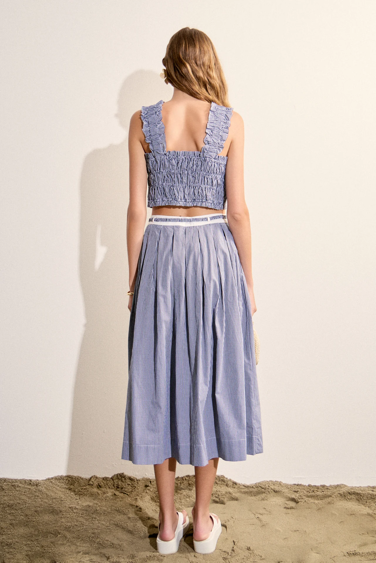 Gingham Pleated Midi Skirt - Image 5