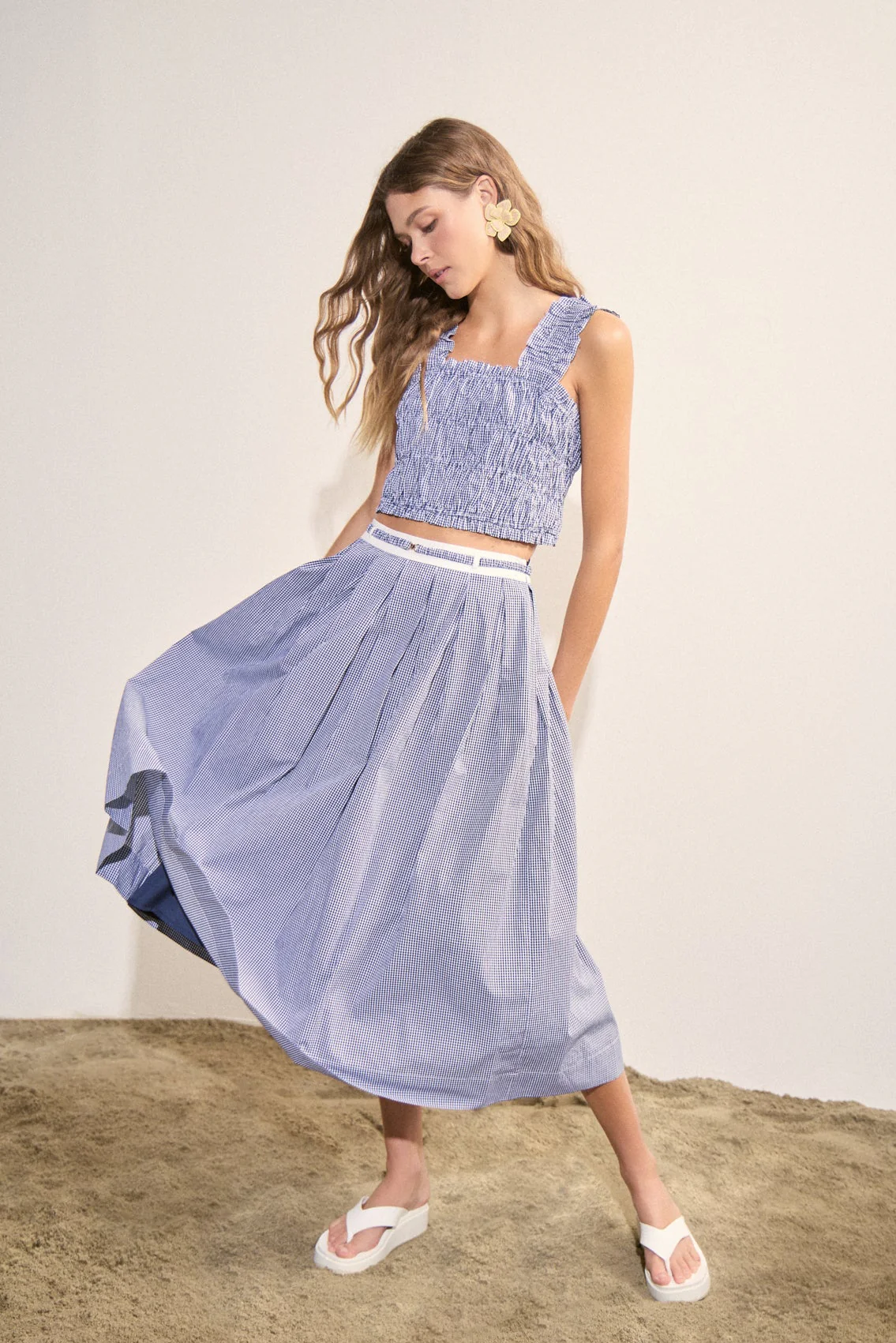 Gingham Pleated Midi Skirt - Image 7