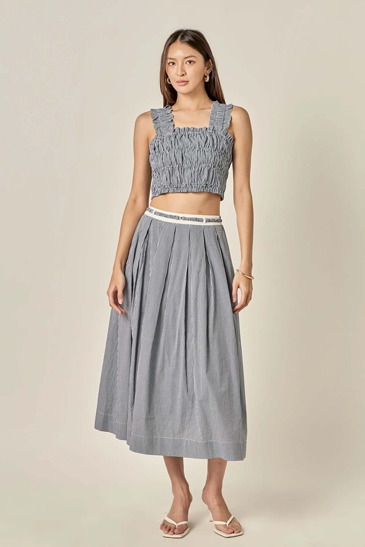 Gingham Pleated Midi Skirt - Image 8