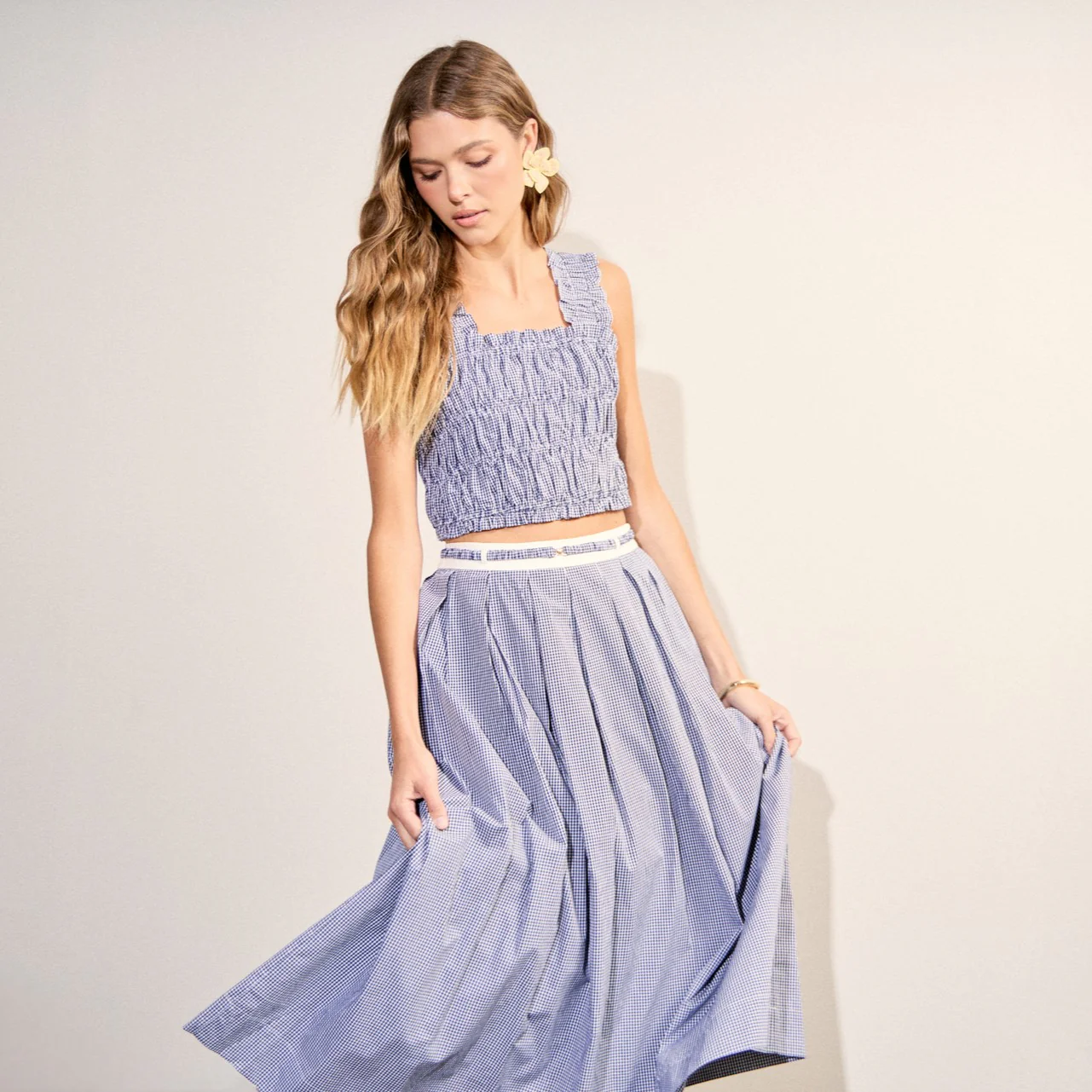 Gingham Pleated Midi Skirt - Image 9