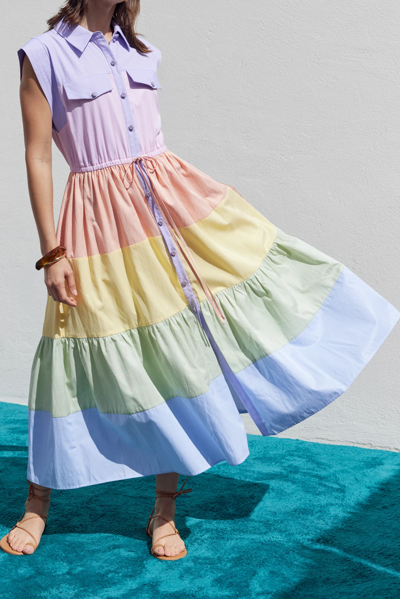 Colorblock Shirt Midi Dress - Image 2