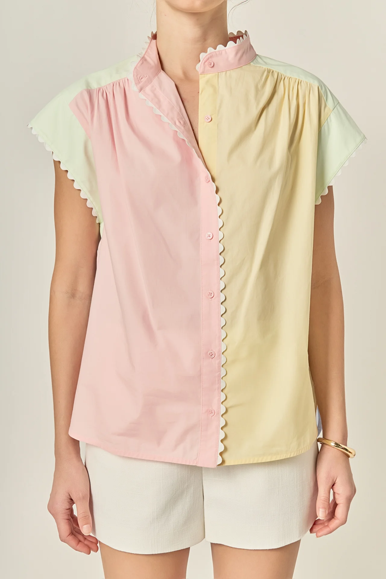 Ric Rac Trim Colorblock Button-Up Shirt - Image 2