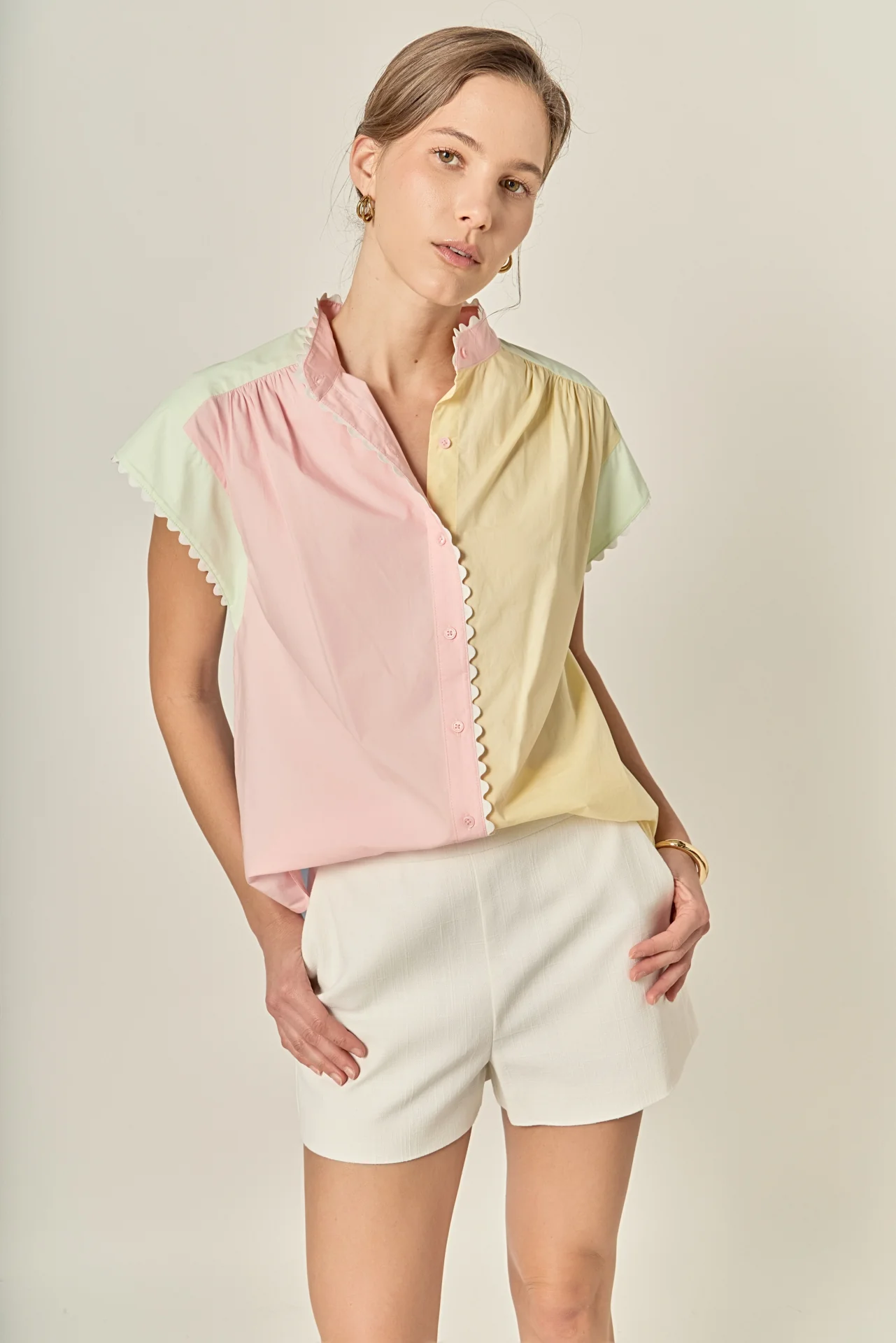 Ric Rac Trim Colorblock Button-Up Shirt - Image 6