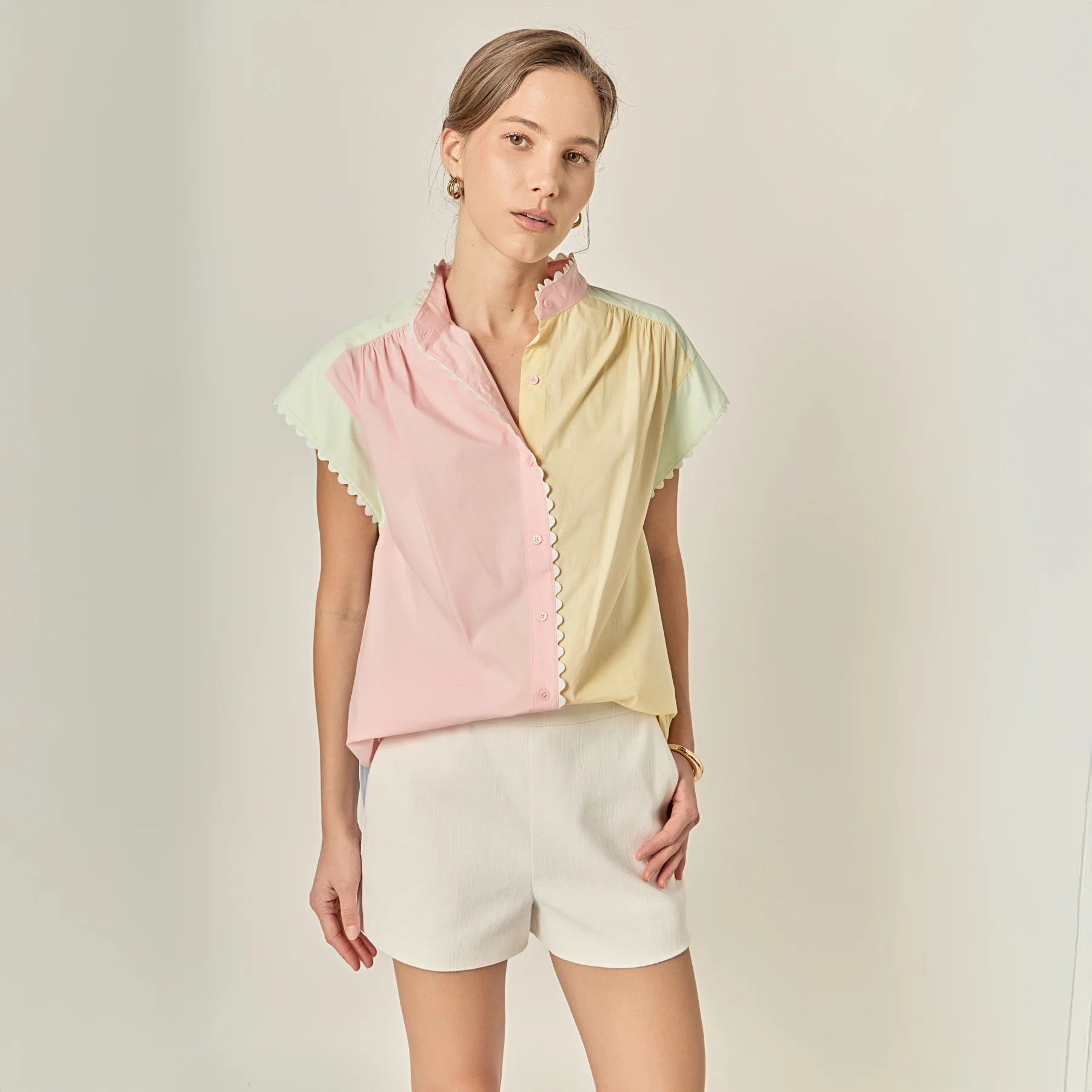 Ric Rac Trim Colorblock Button-Up Shirt - Image 7