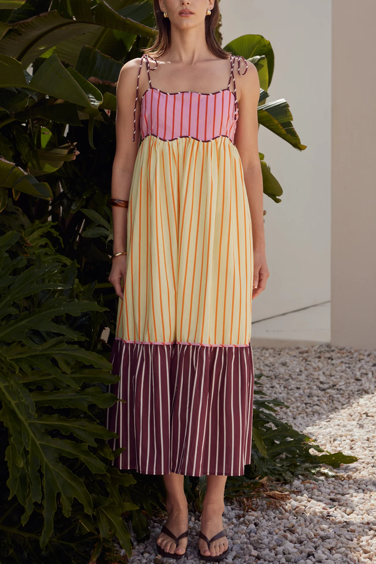 Colorblock Stripe Tie-Shoulder Midi Dress - Image 2