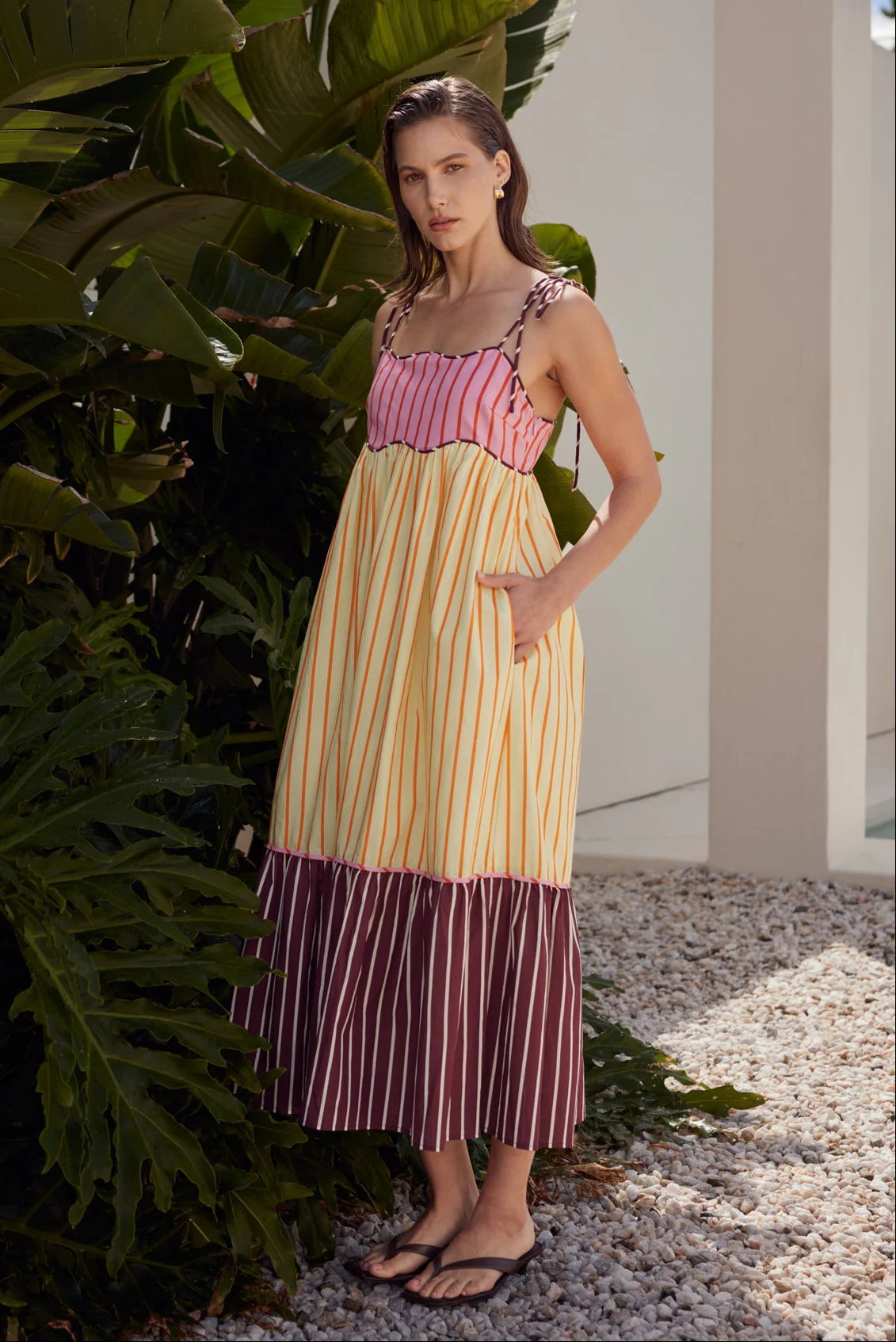 Colorblock Stripe Tie-Shoulder Midi Dress - Image 3