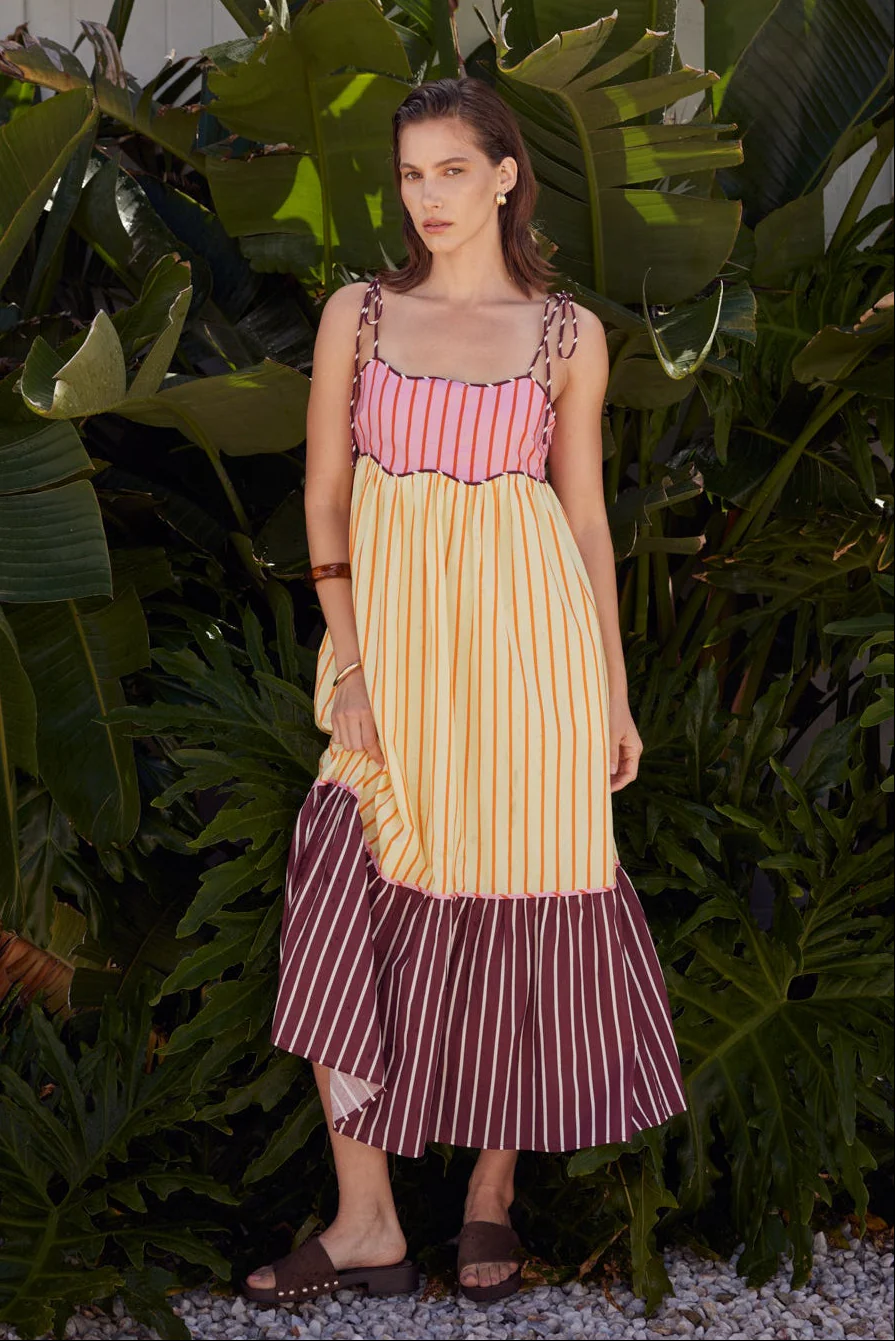 Colorblock Stripe Tie-Shoulder Midi Dress - Image 5