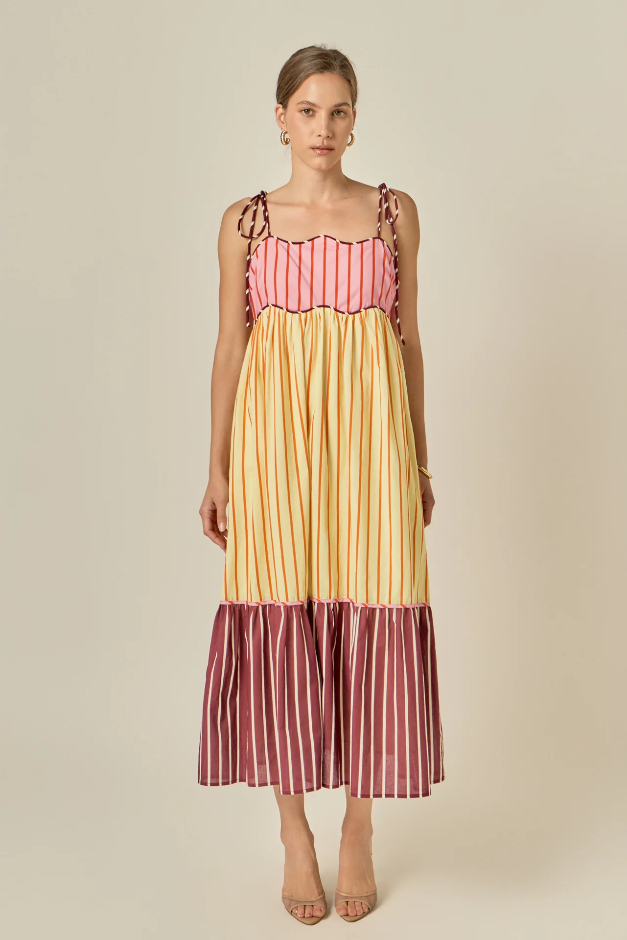 Colorblock Stripe Tie-Shoulder Midi Dress - Image 7