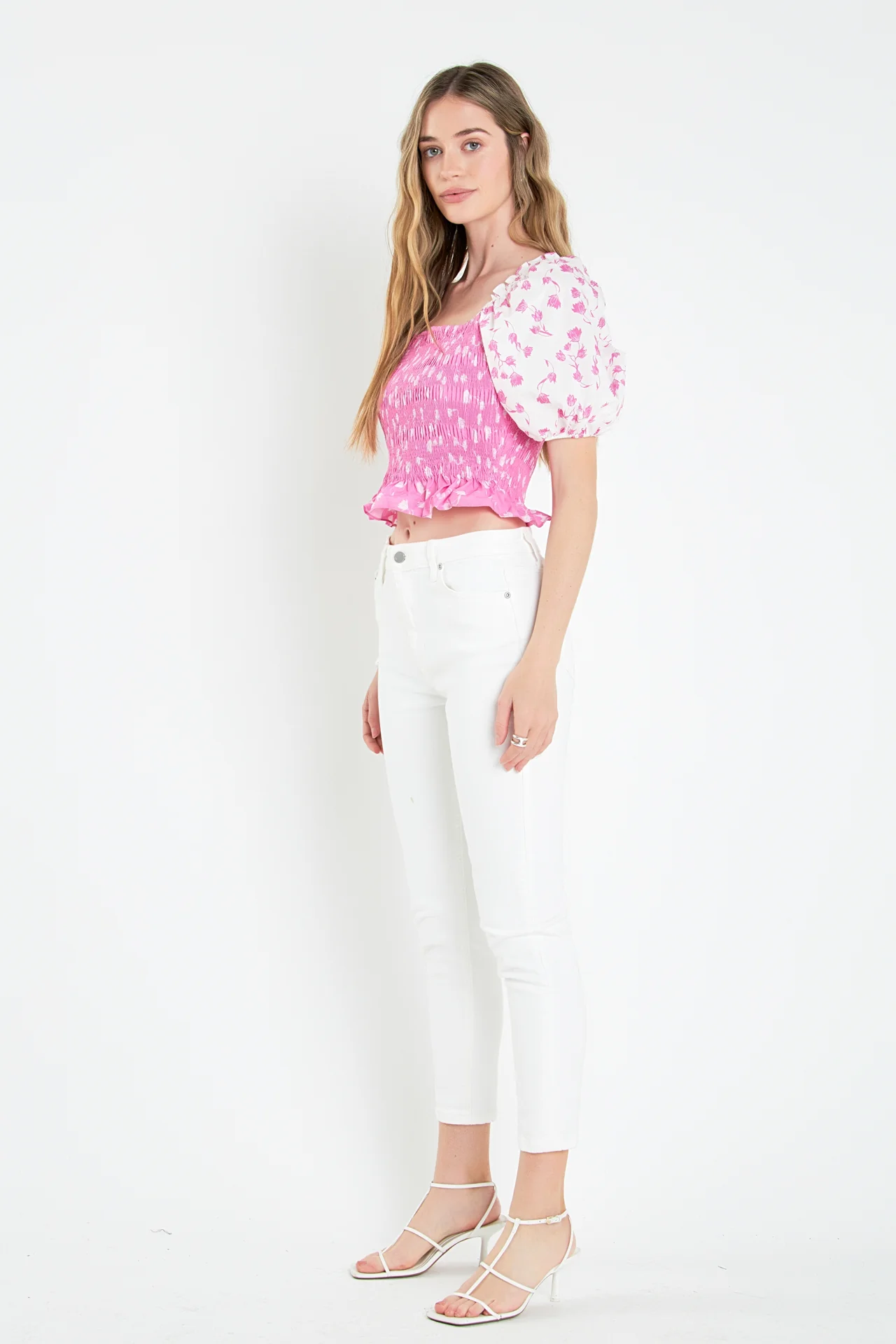 Contrast Floral Smocked Top - Image 3