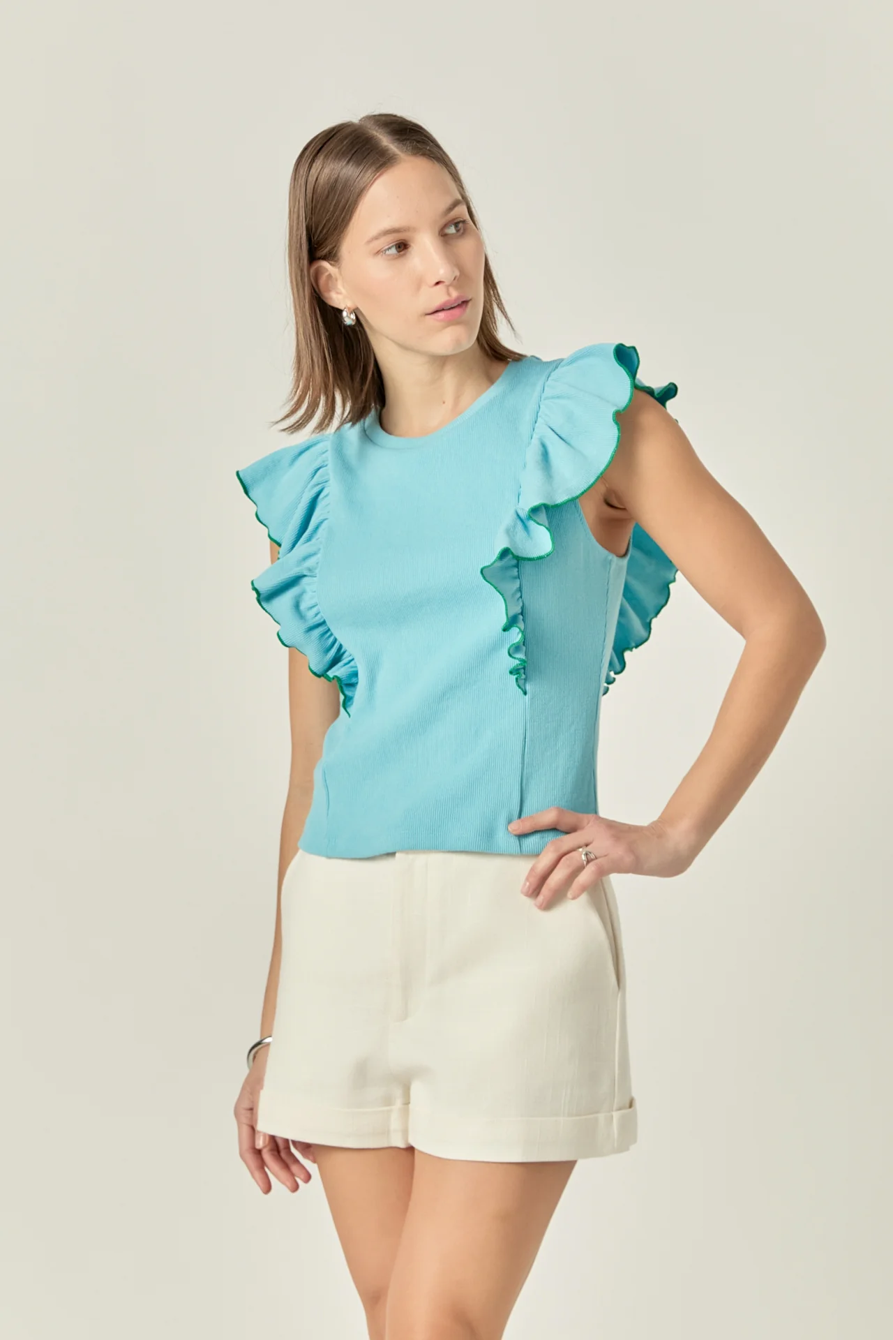 Contrast Merrow Detail Ruffled Knit Top - Image 10