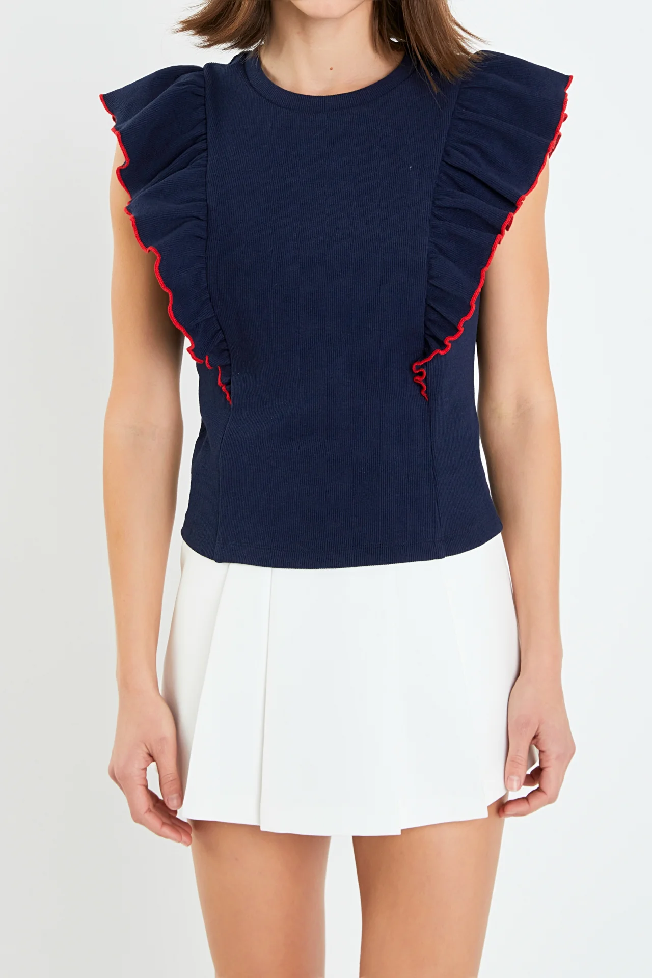 Contrast Merrow Detail Ruffled Knit Top - Image 12