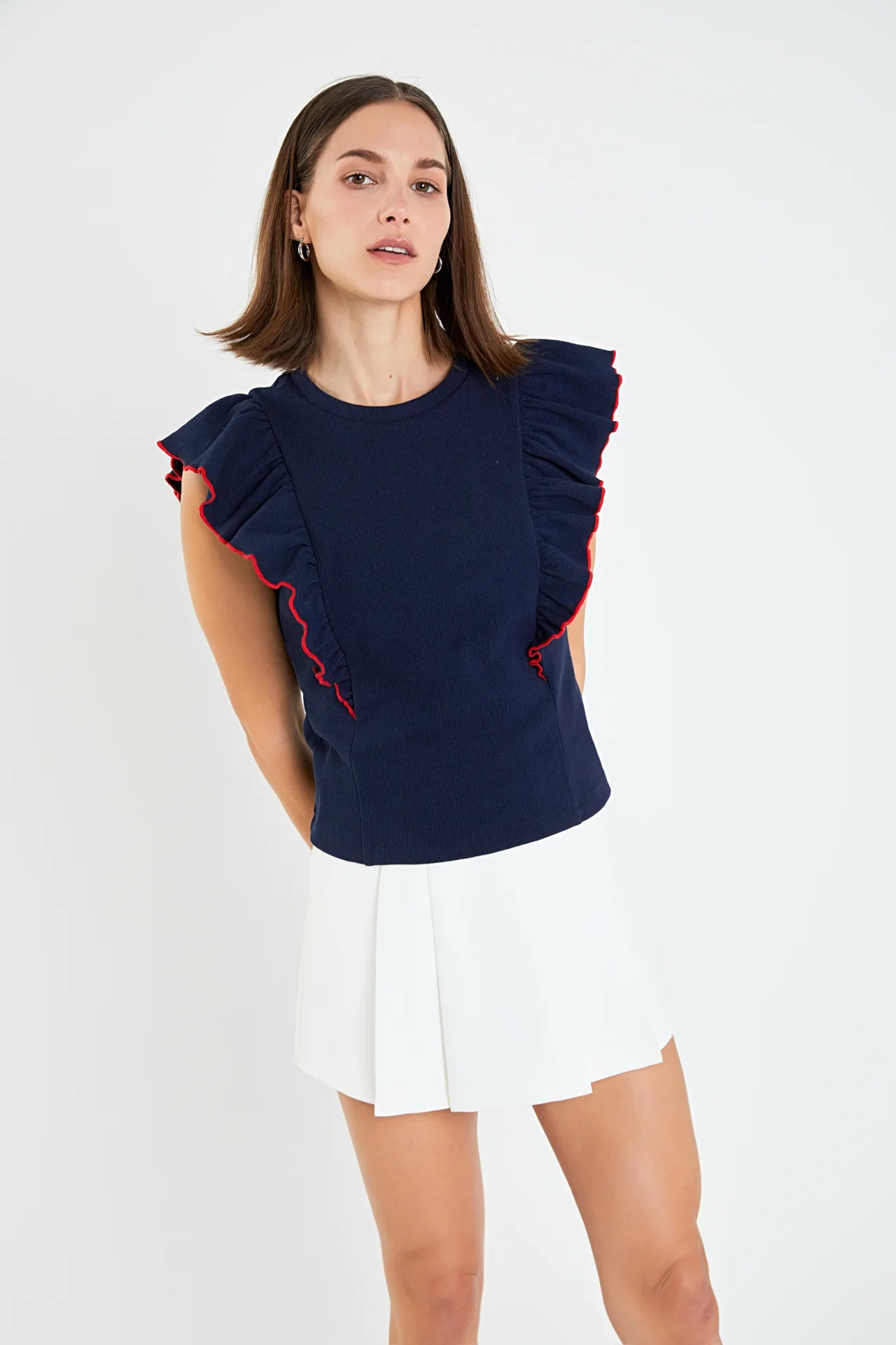 Contrast Merrow Detail Ruffled Knit Top - Image 15