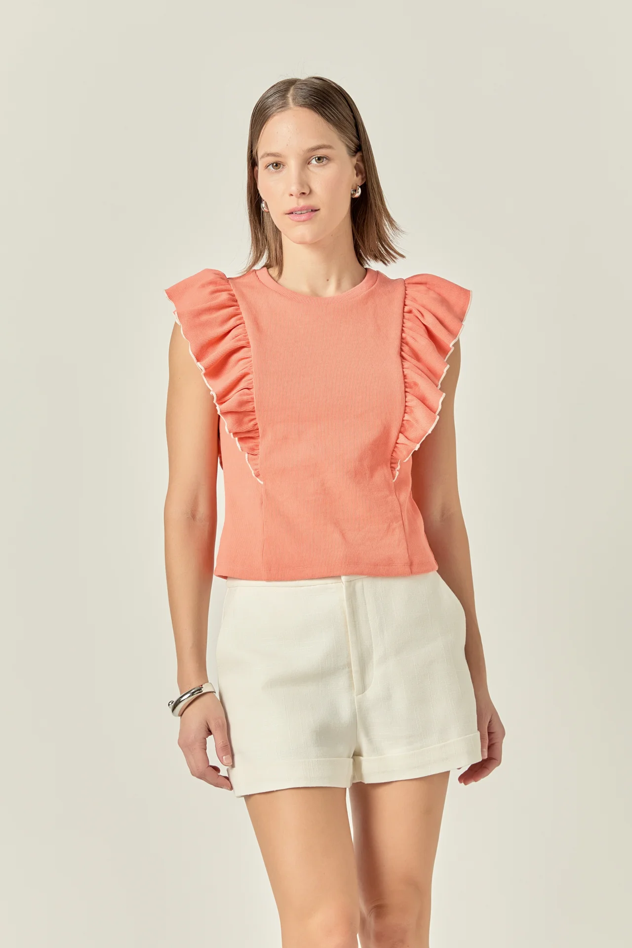Contrast Merrow Detail Ruffled Knit Top - Image 5