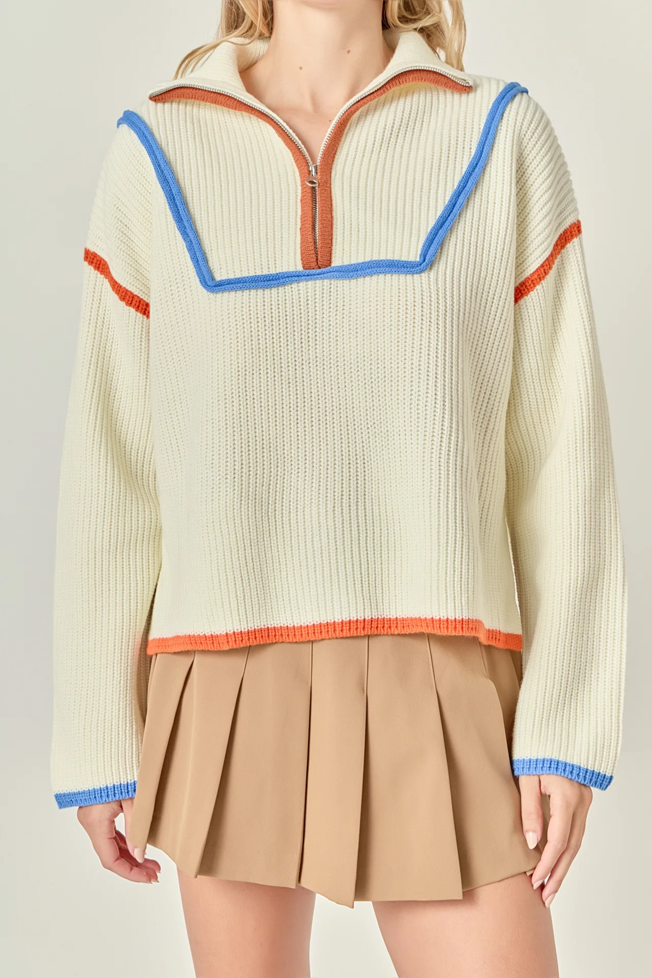 Contrast Piping Quarter Zip Sweater - Image 2