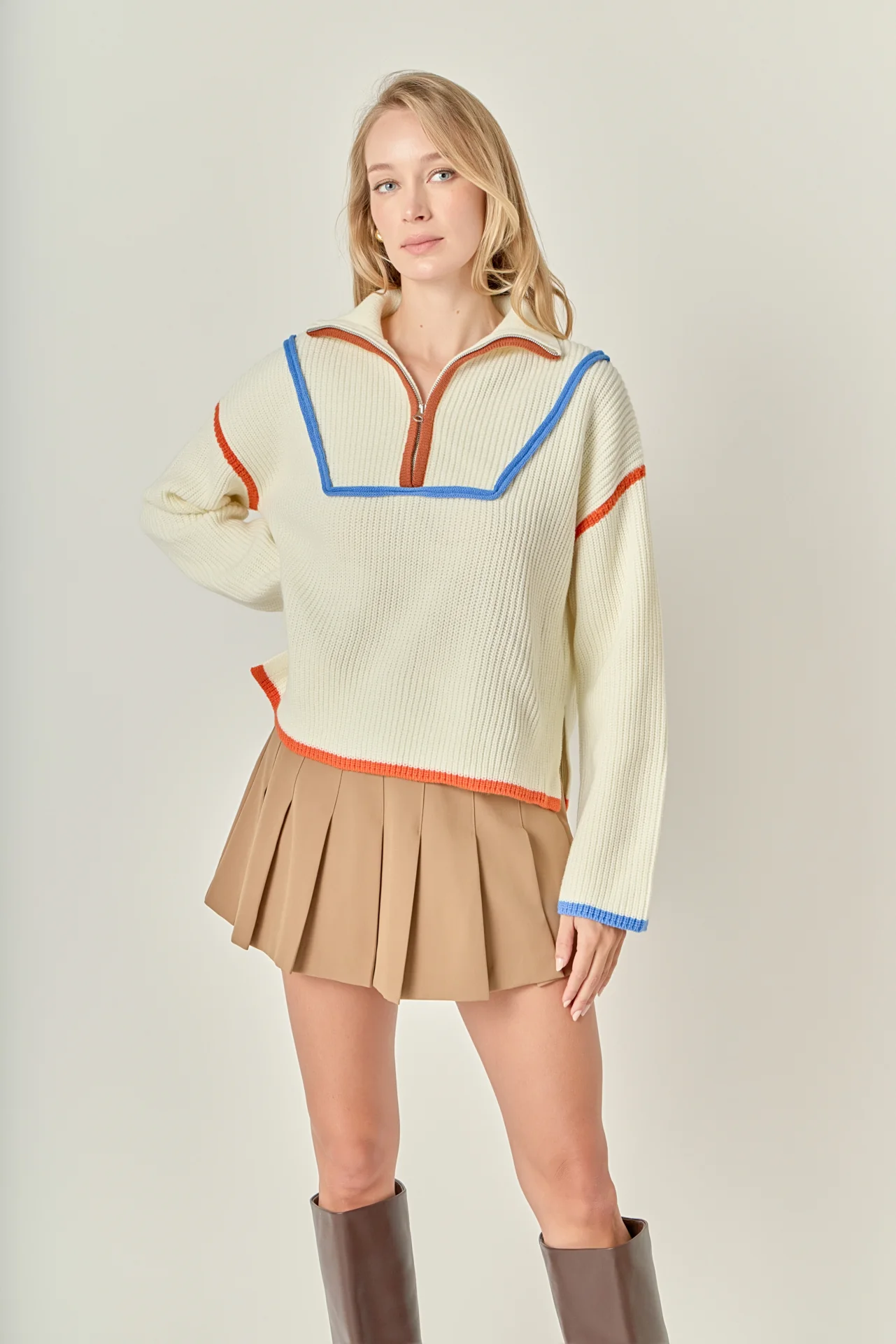 Contrast Piping Quarter Zip Sweater - Image 5