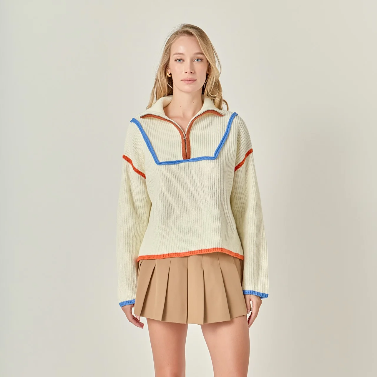 Contrast Piping Quarter Zip Sweater - Image 6