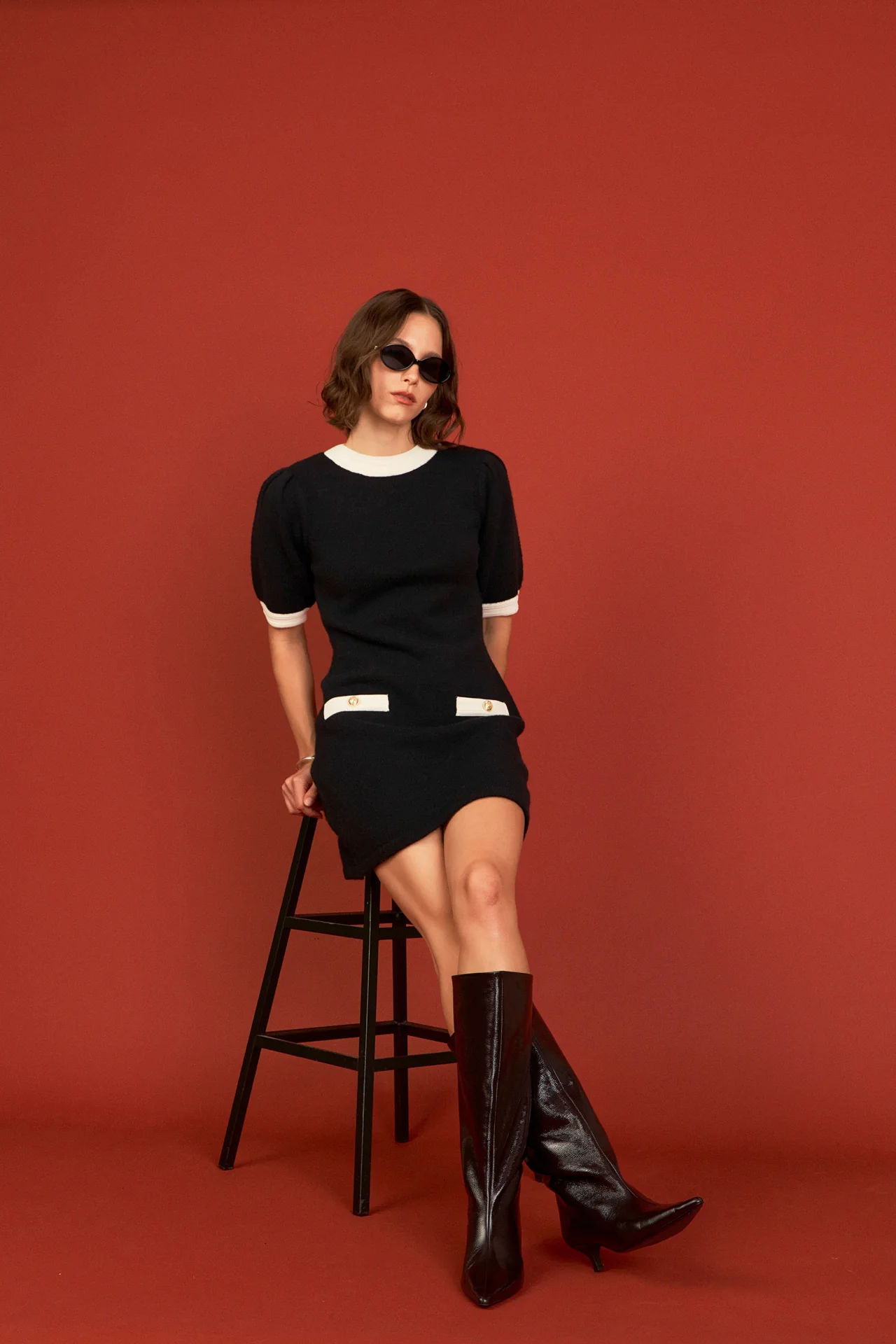 Contrast Rib Detailed Mini Dress - Image 5
