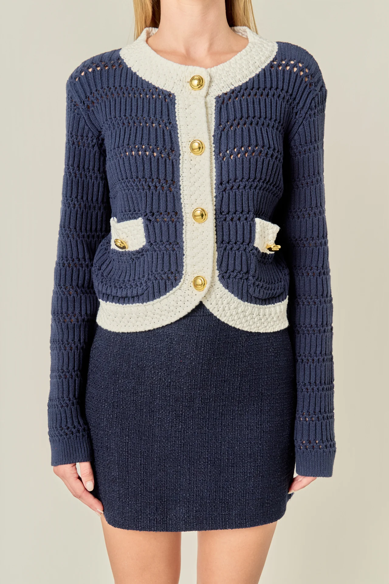 Contrast Round Hem Cardigan - Image 2
