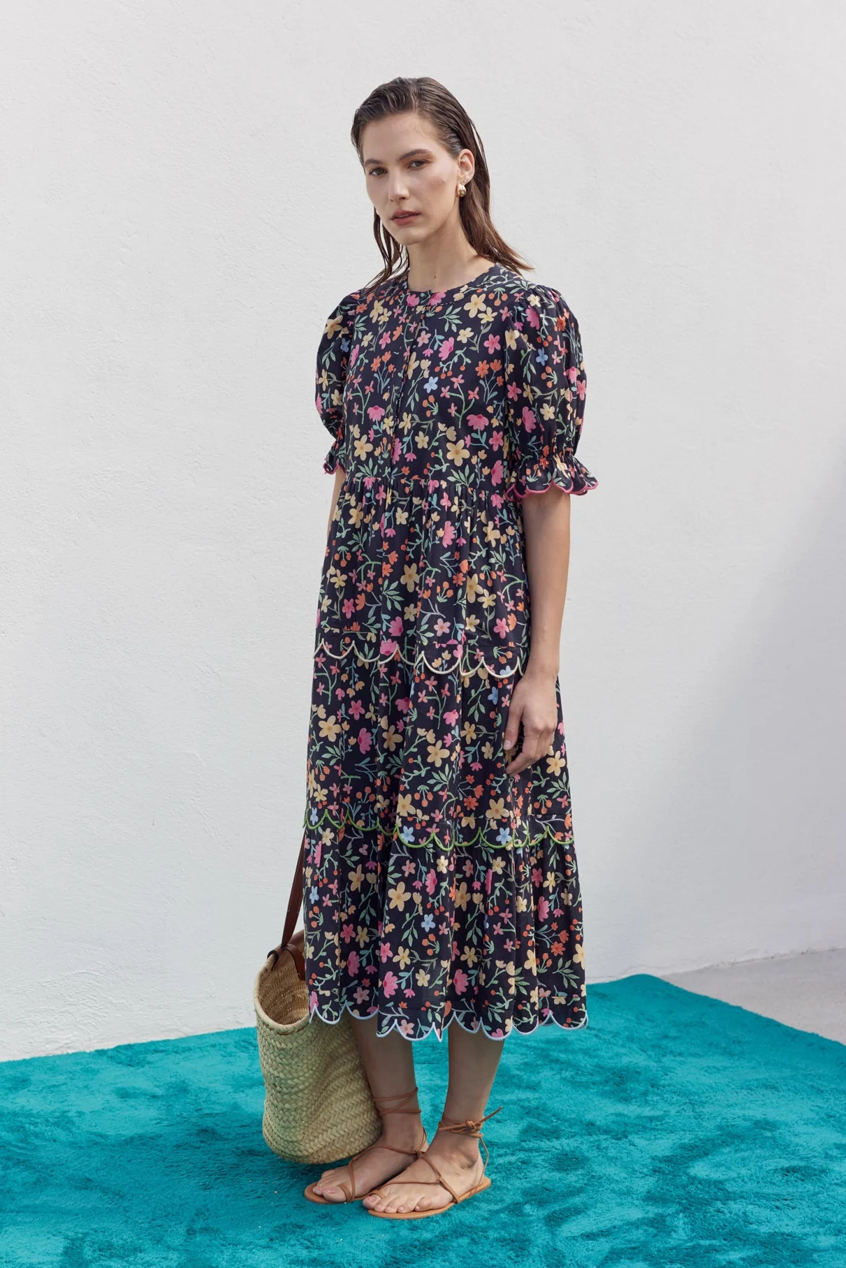 Floral Scallop Midi Dress - Image 3