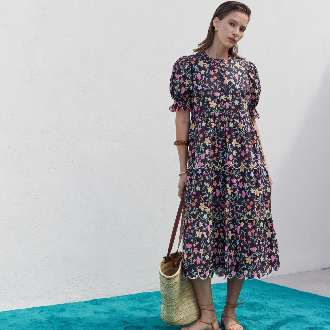 Floral Scallop Midi Dress - Image 7