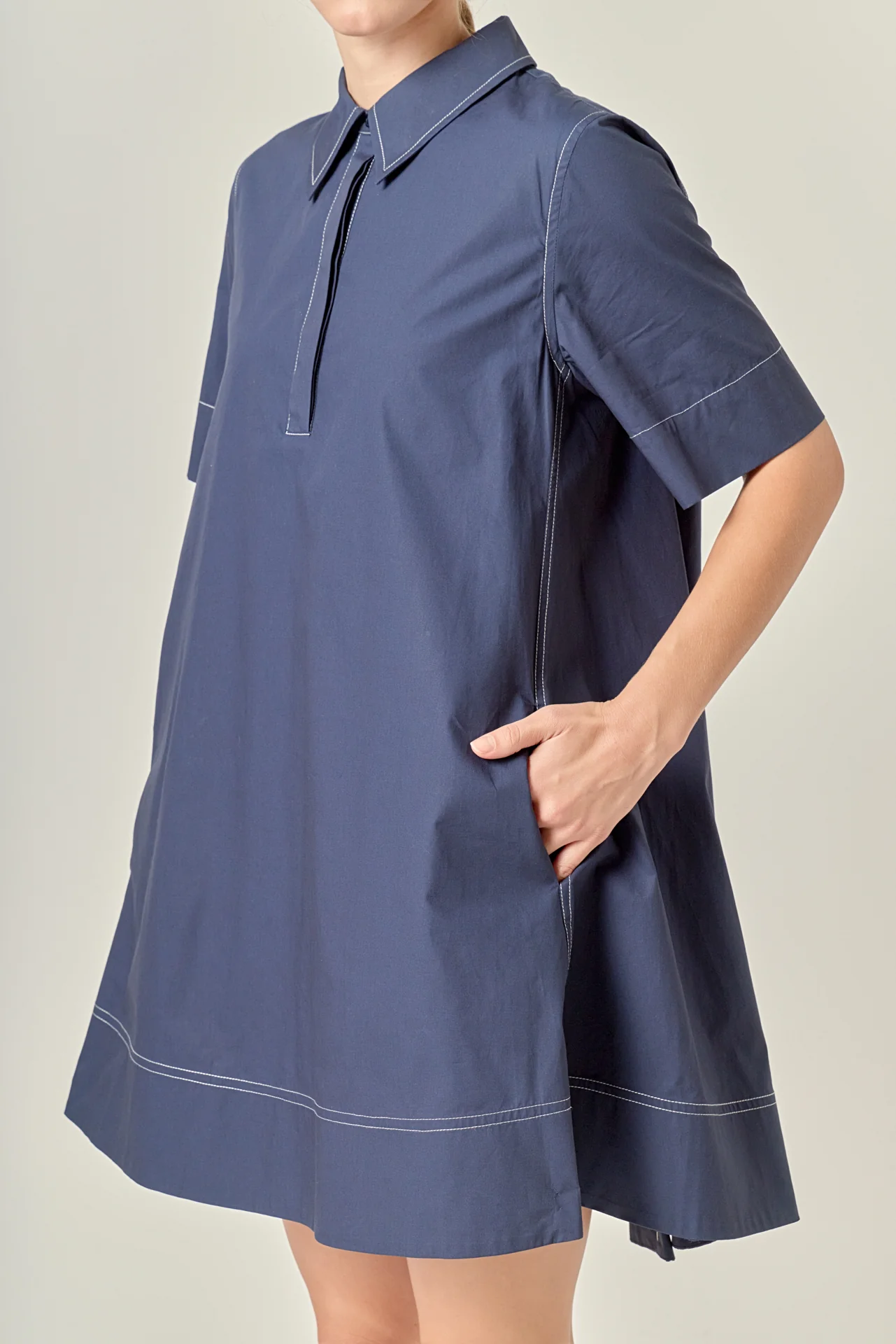 Contrast Stitch Detailed Mini Dress - Image 2