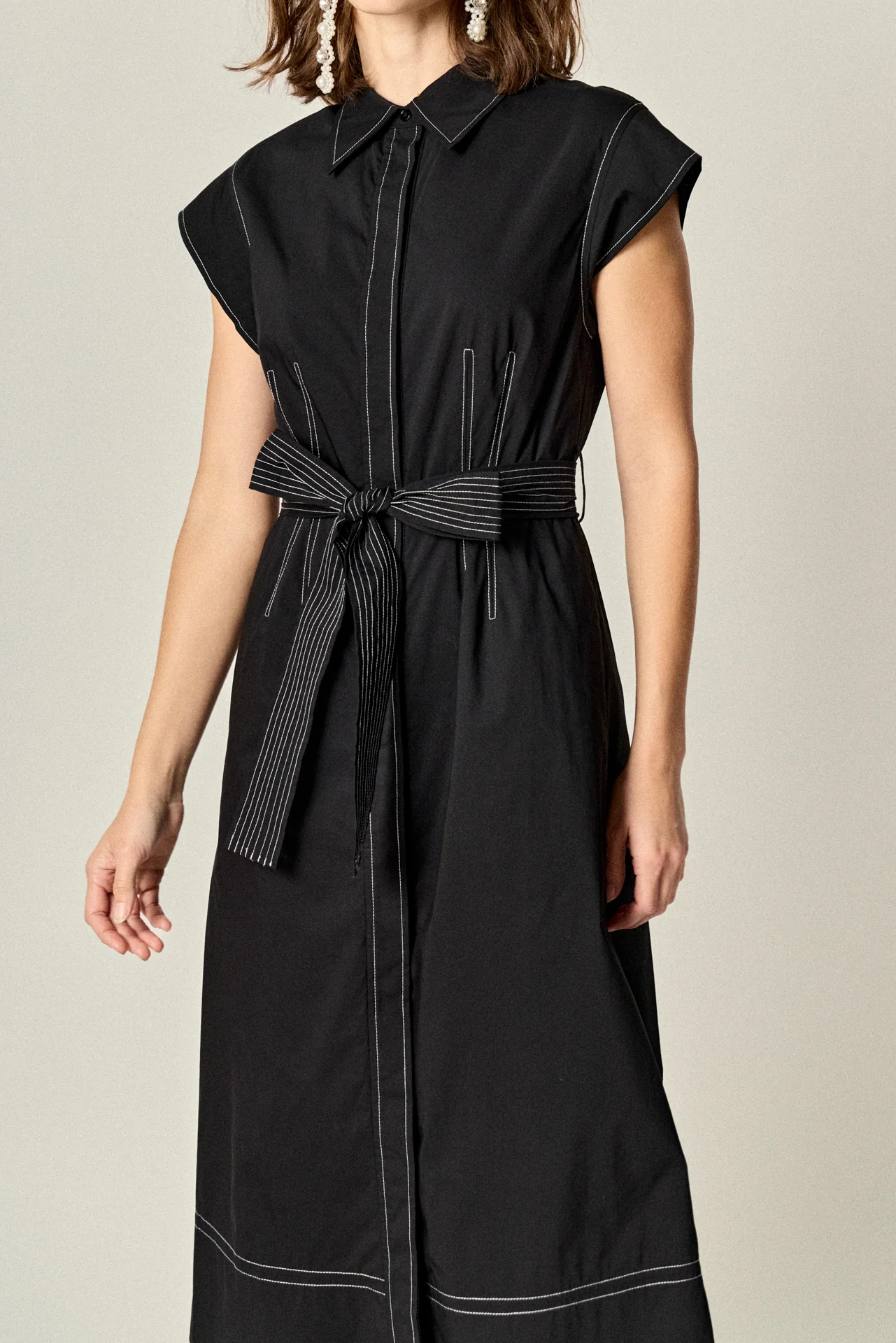 Contrast Stitch Poplin Shirt Midi Dress - Image 2