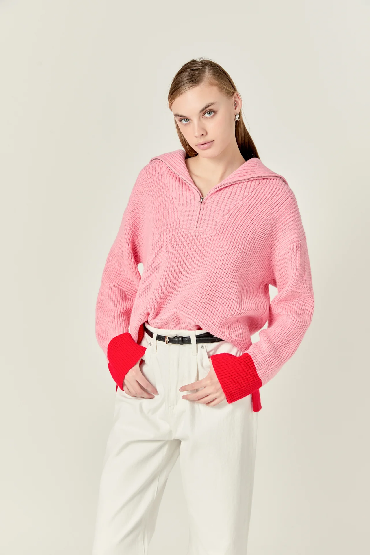 Contrast Zip Pullover Sweater - Image 5