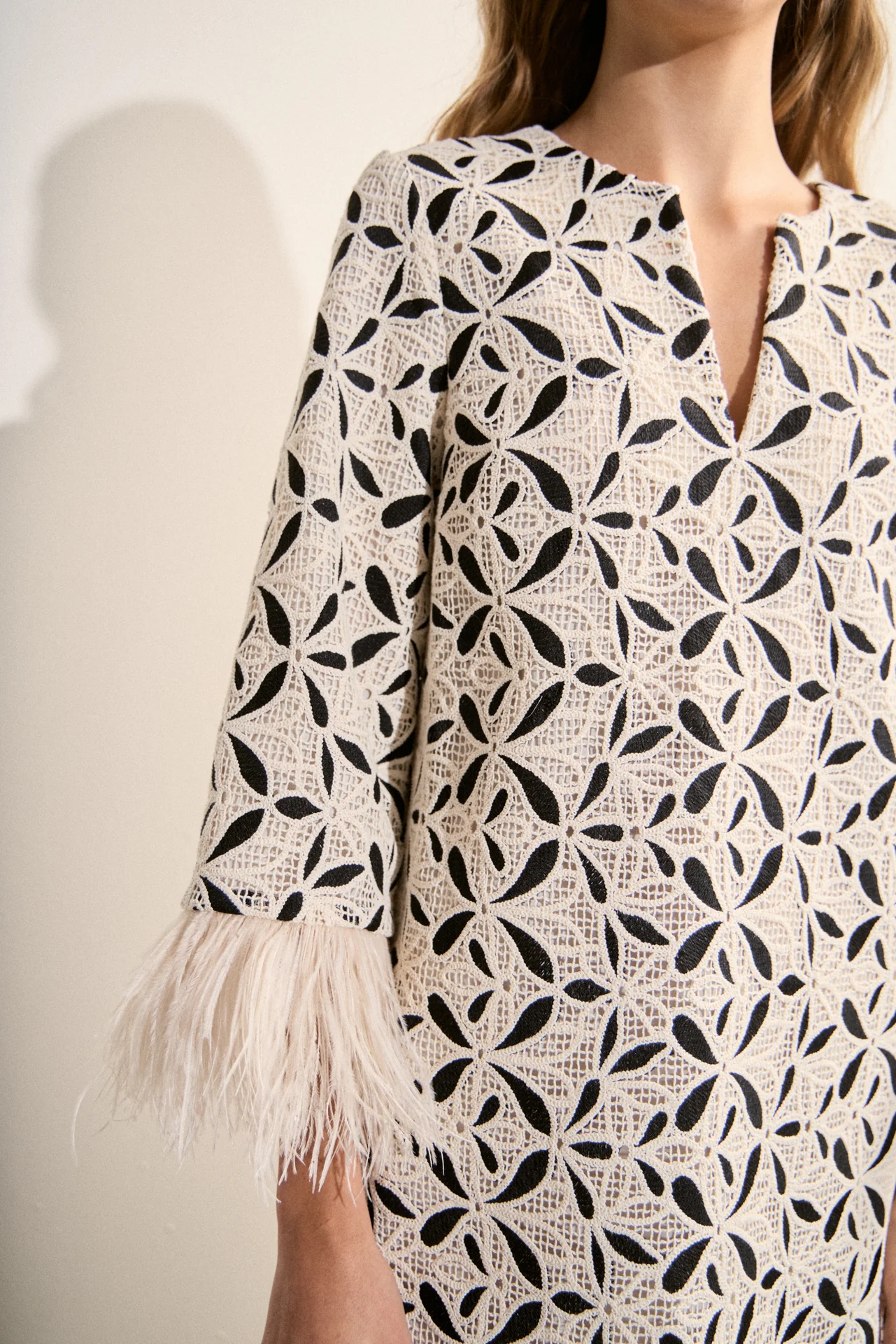 Crochet Feather Trim Mini Dress - Image 3