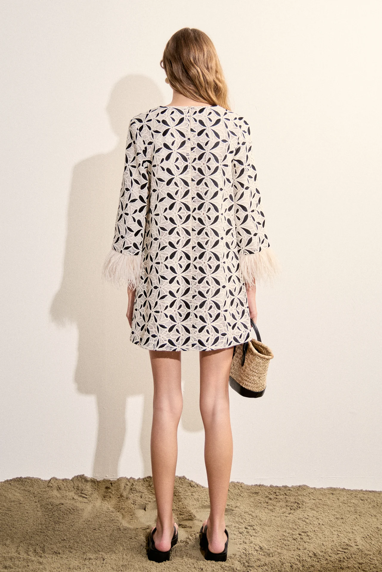 Crochet Feather Trim Mini Dress - Image 5