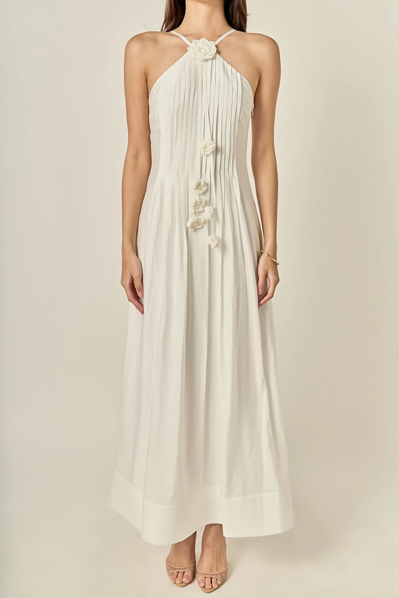 Crochet Flower Trim Halter Maxi Dress - Image 10