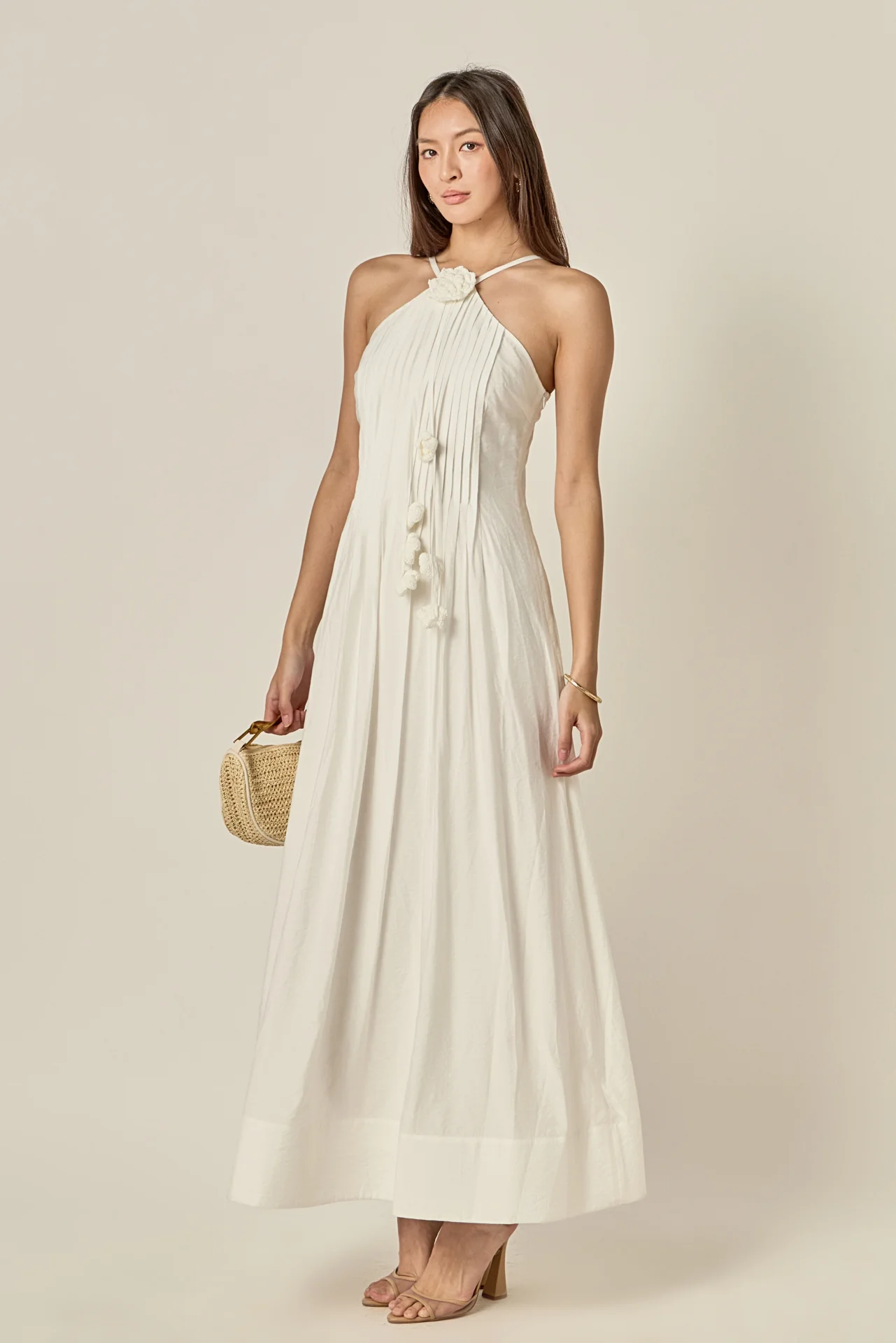 Crochet Flower Trim Halter Maxi Dress - Image 12