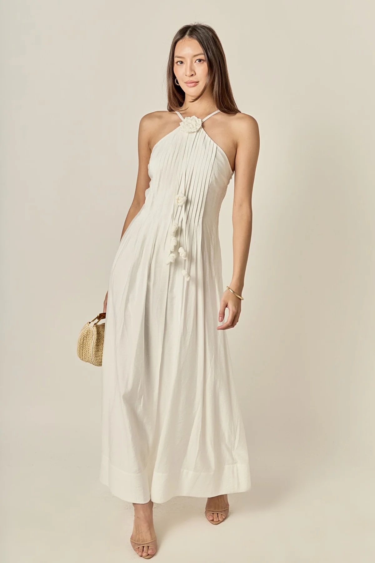 Crochet Flower Trim Halter Maxi Dress - Image 14