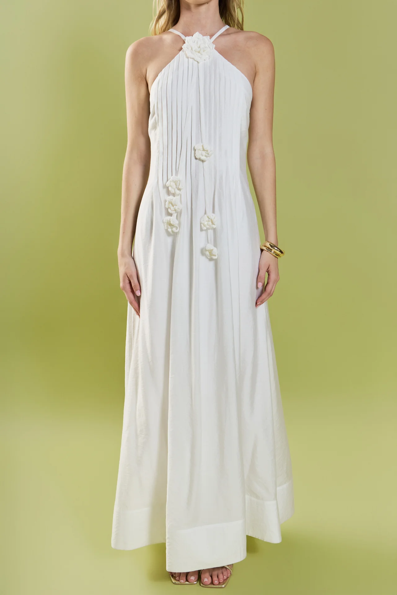 Crochet Flower Trim Halter Maxi Dress - Image 2