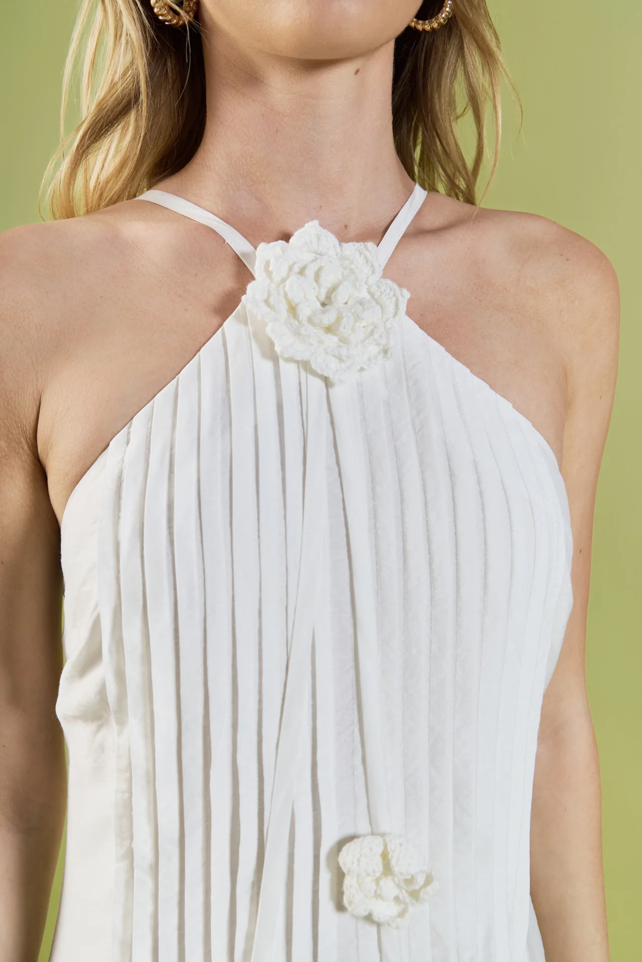 Crochet Flower Trim Halter Maxi Dress - Image 3