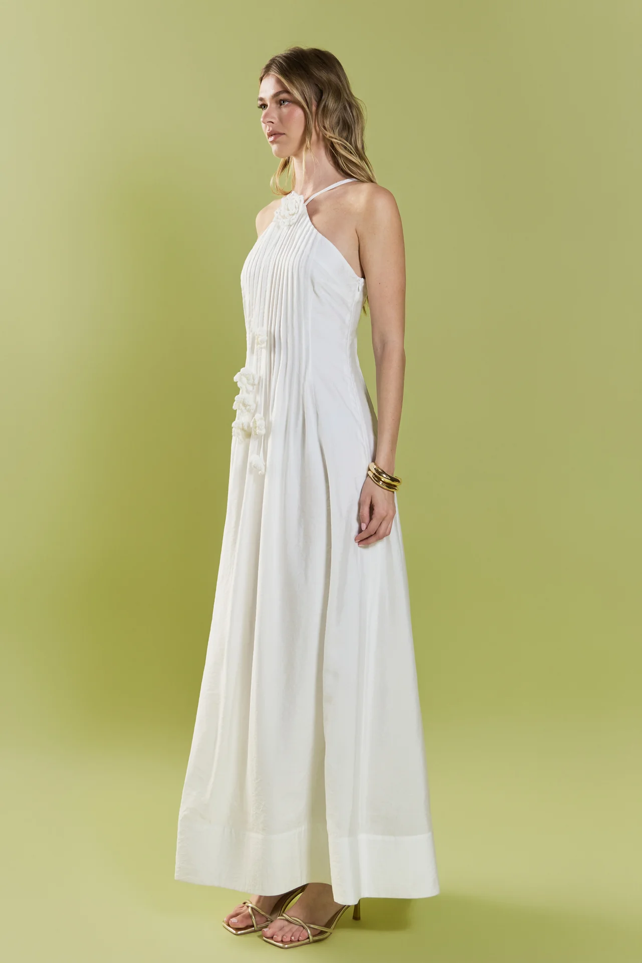 Crochet Flower Trim Halter Maxi Dress - Image 5